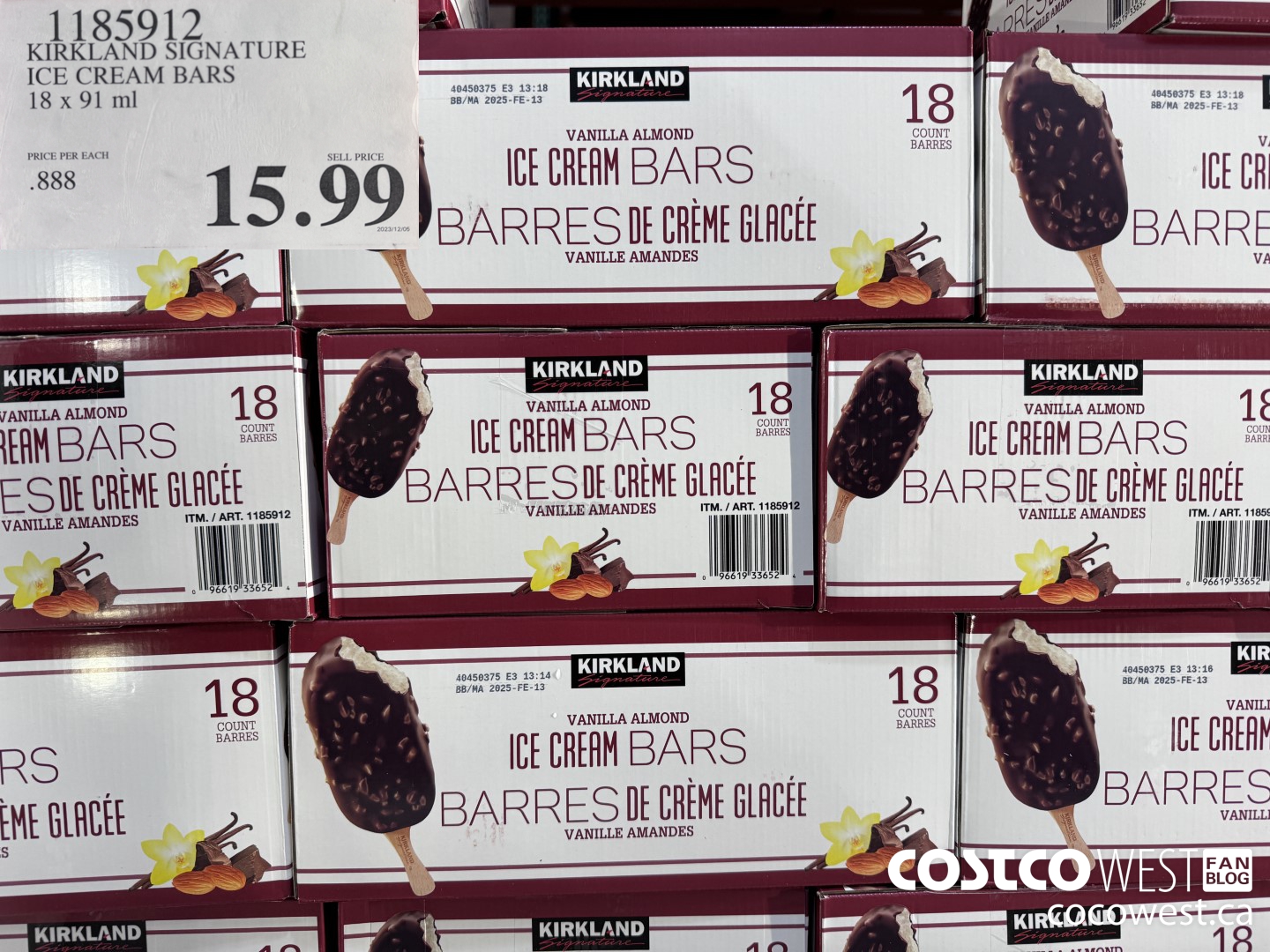 1185912 KIRKLAND SIGNATURE ICE CREAM BARS 18 X 91 ML $15.99