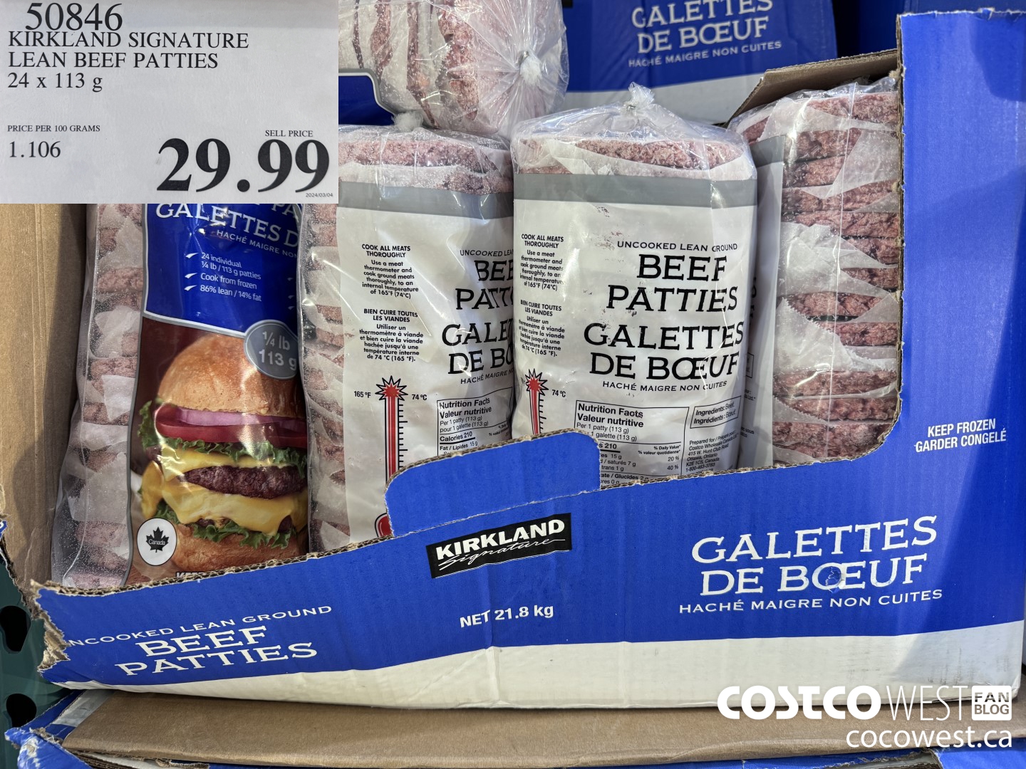 50846 KIRKLAND SIGNATURE LEAN BEEF PATTIES 24 x 113 g $29.99