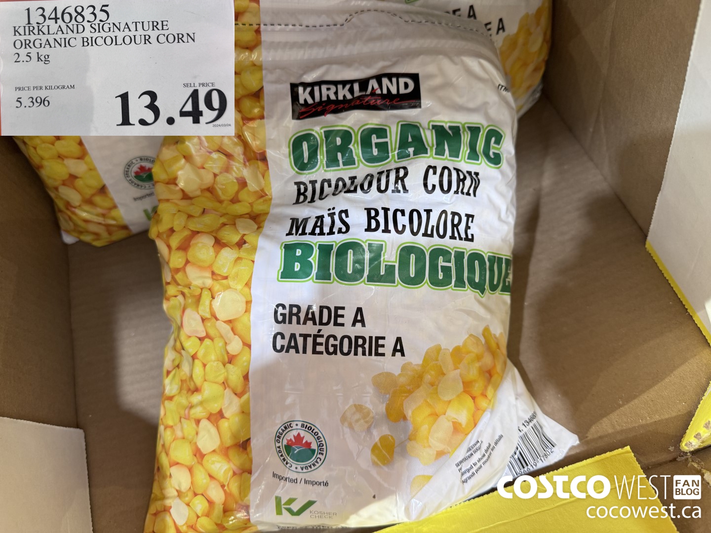 1346835 KIRKLAND SIGNATURE ORGANIC BICOLOUR CORN 2.5 kg  $13.49