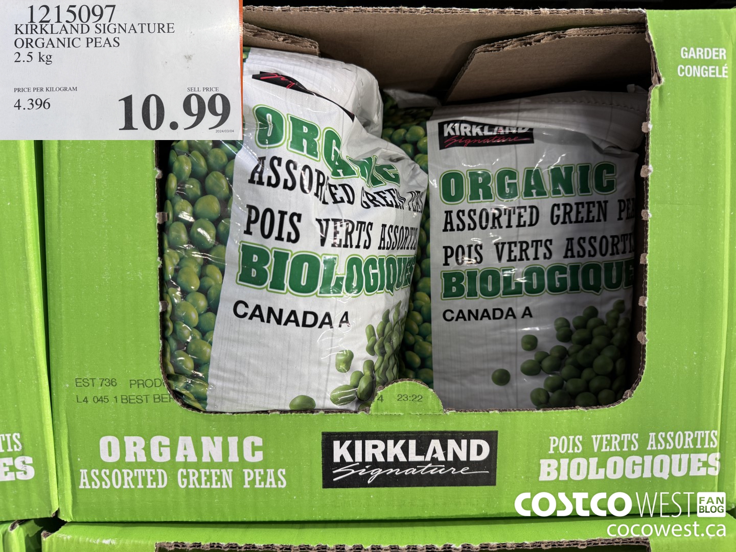 1215097 KIRKLAND SIGNATURE ORGANIC PEAS 2.5 kg $10.99