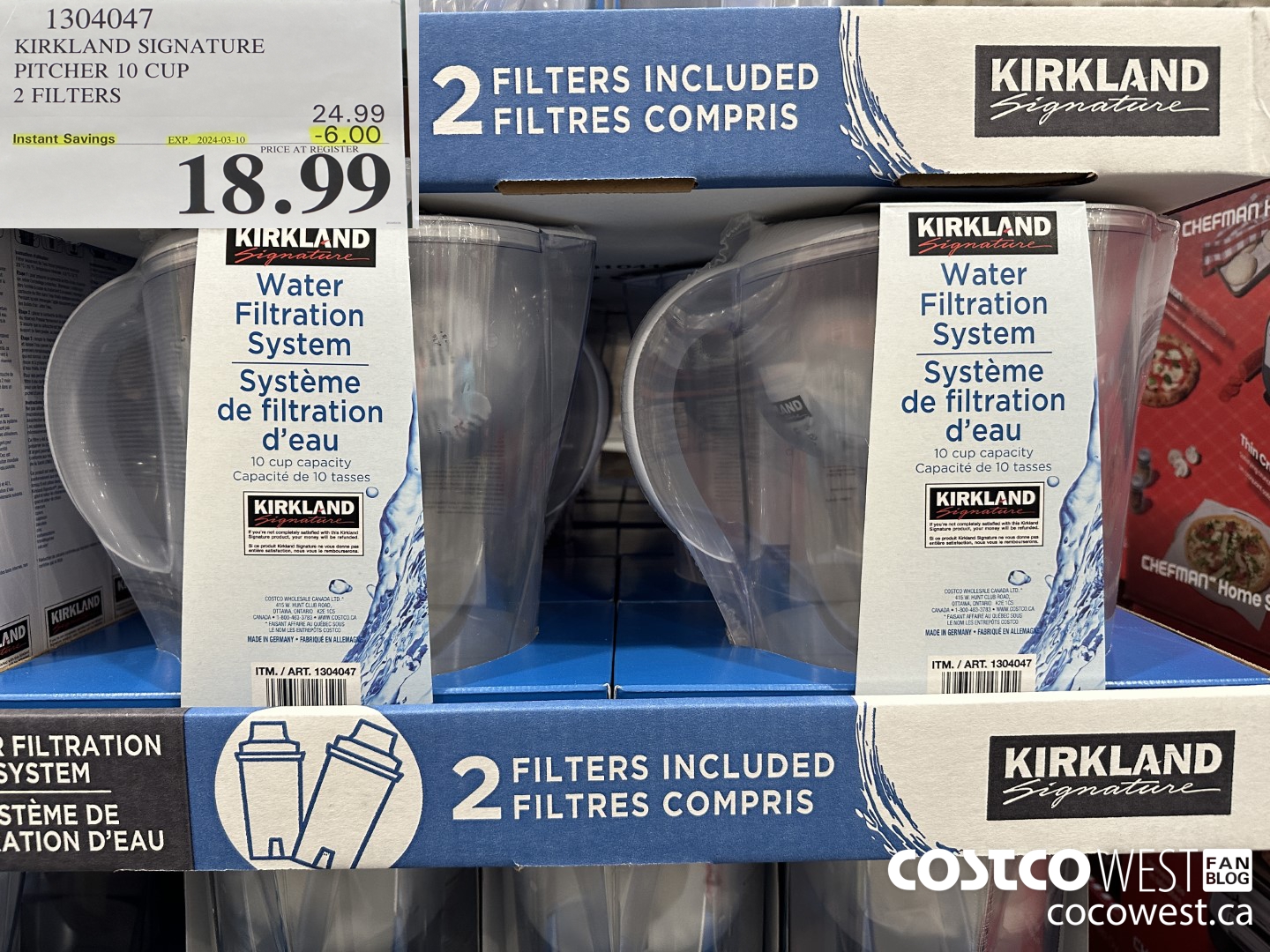 1304047 KIRKLAND SIGNATURE PITCHER 10 CUP 2 FILTERS ($6.00 INSTANT SAVINGS EXPIRES ON 2024-03-10) $18.99