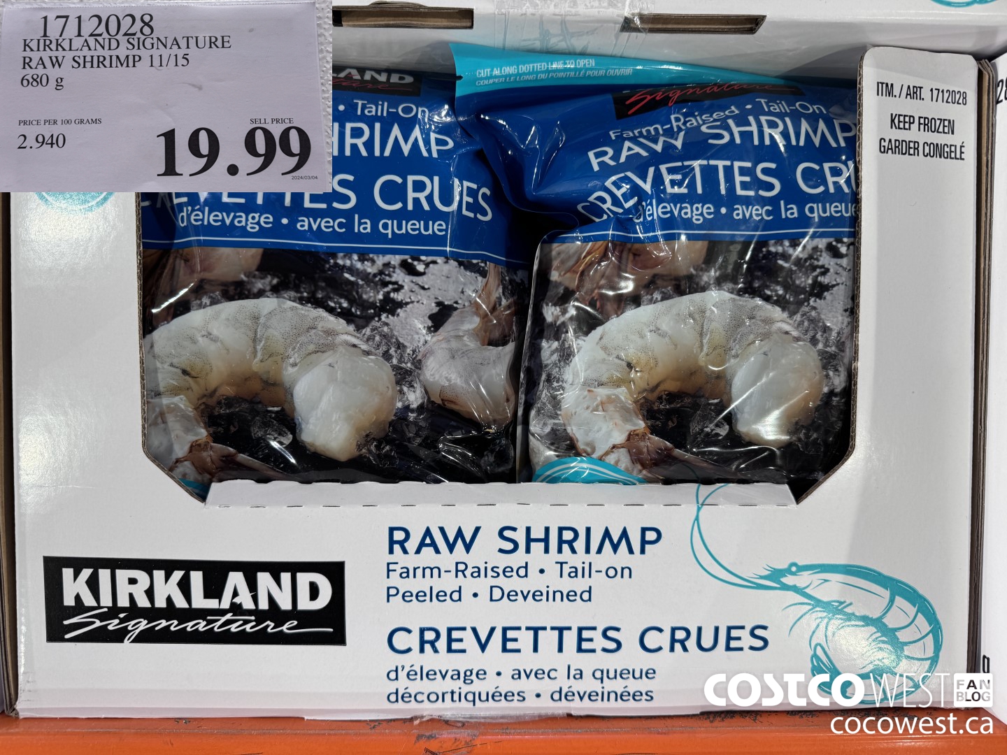 1712028 KIRKLAND SIGNATURE RAW SHRIMP 11/15 680G $19.99