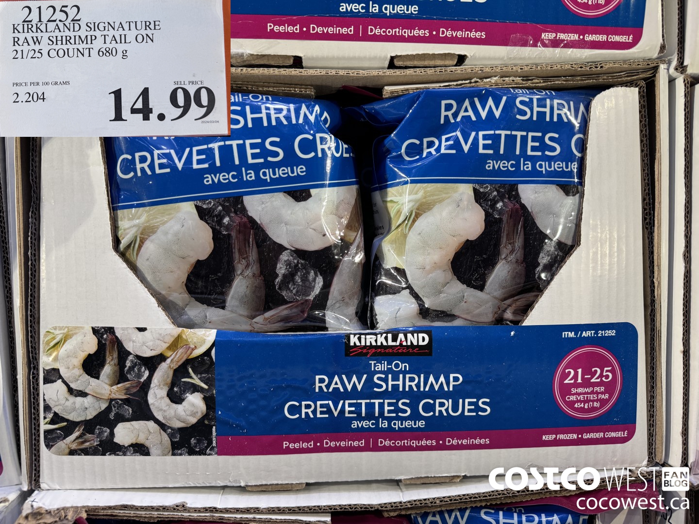 21252 KIRKLAND SIGNATURE RAW SHRIMP TAIL ON 21/25 COUNT 680 g $14.99