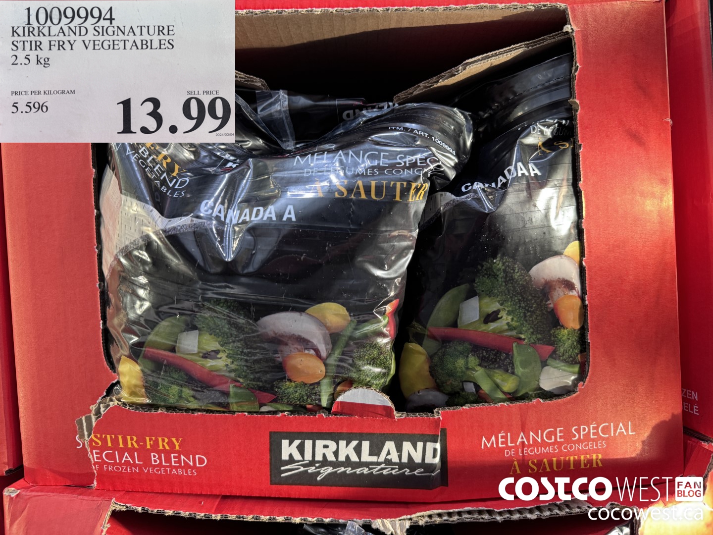 1009994 KIRKLAND SIGNATURE STIR FRY VEGETABLES 2.5 kg $13.99