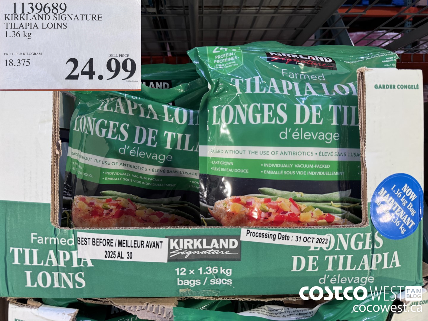 1139689 KIRKLAND SIGNATURE TILAPIA LOINS 1.36 kg $24.99