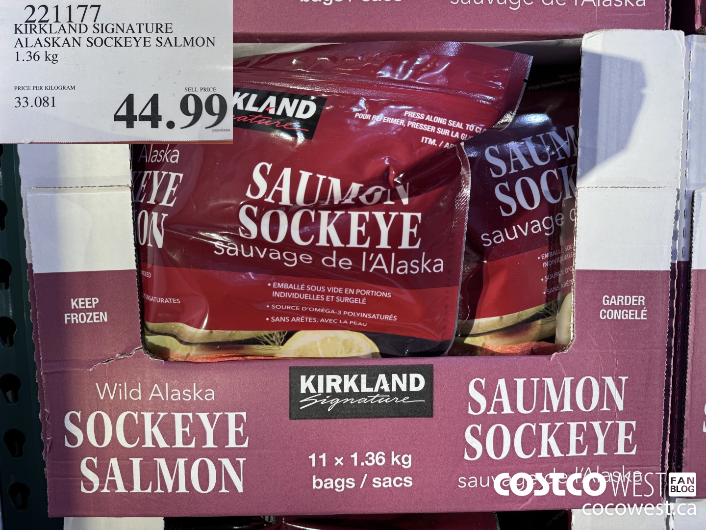 221177 KIRKLAND SIGNATURE WILD ALASKAN SALMON 1.36 kg  $44.99