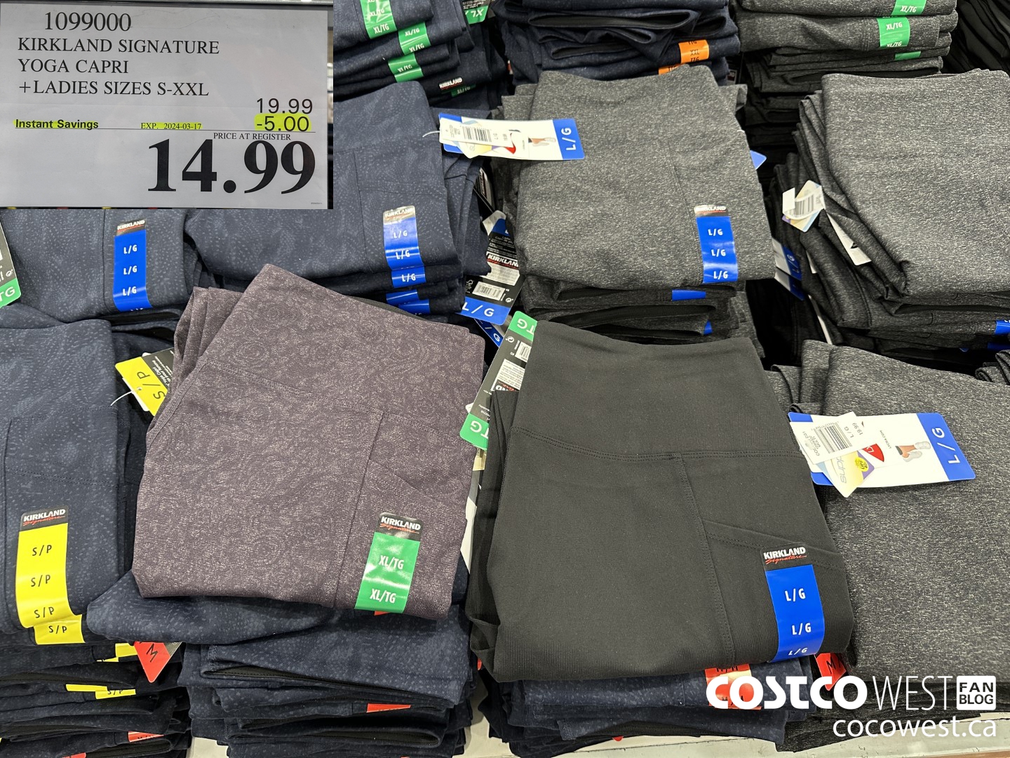 1099000 KIRKLAND SIGNATURE YOGA CAPRI LADIES SIZES S-XXL ($5.00 INSTANT SAVINGS EXPIRES ON 2024-03-17) $14.99