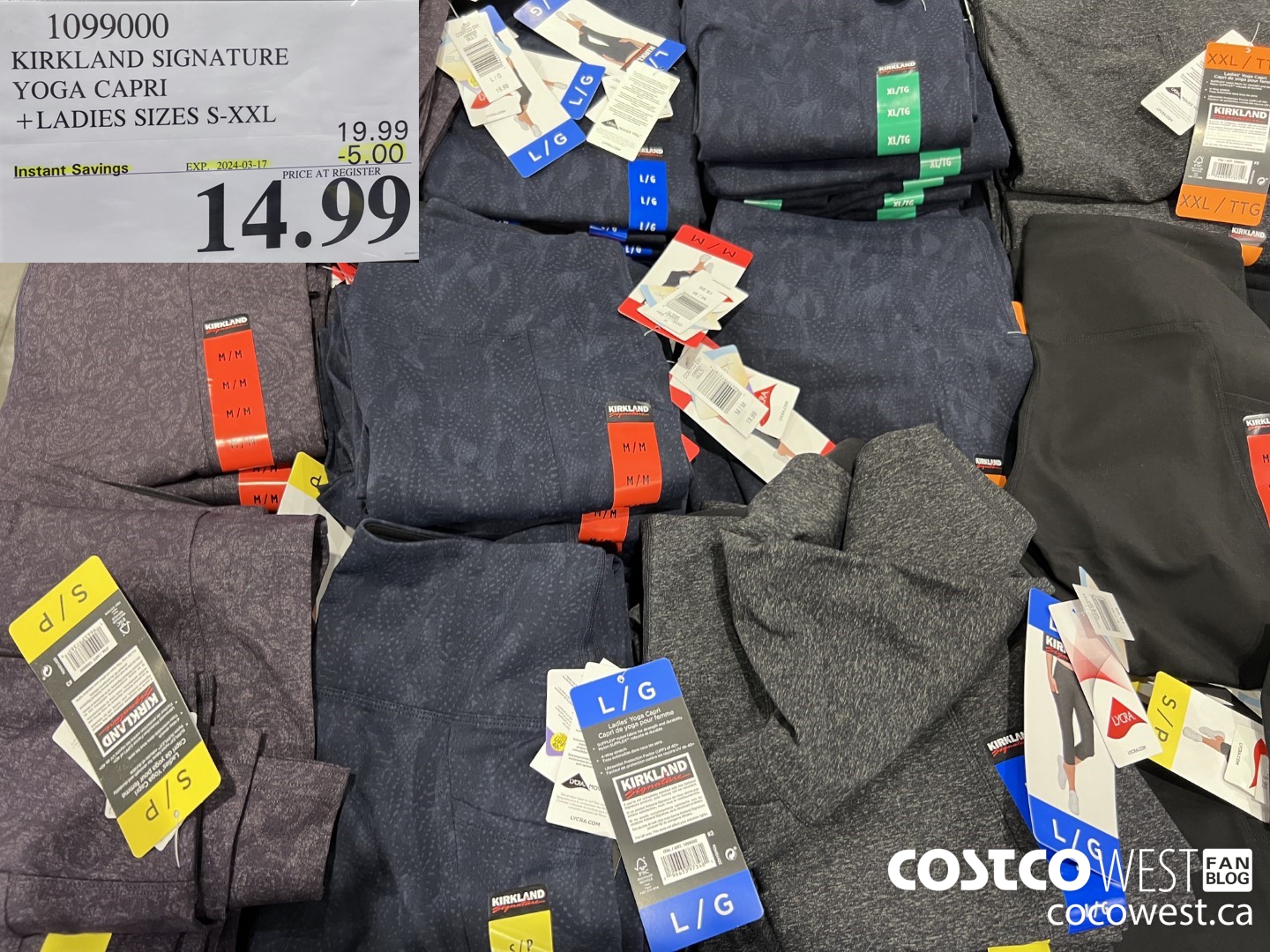 1099000 KIRKLAND SIGNATURE YOGA CAPRI LADIES SIZES S-XXL ($5.00 INSTANT SAVINGS EXPIRES ON 2024-03-17) $14.99