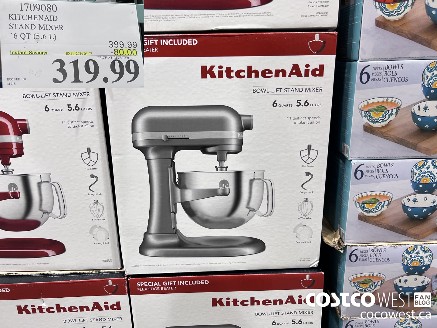1709080 KITCHENAID STAND MIXER 6QT (5.6L) ($80.00 INSTANT SAVINGS EXPIRES ON 2024-04-07) $319.99