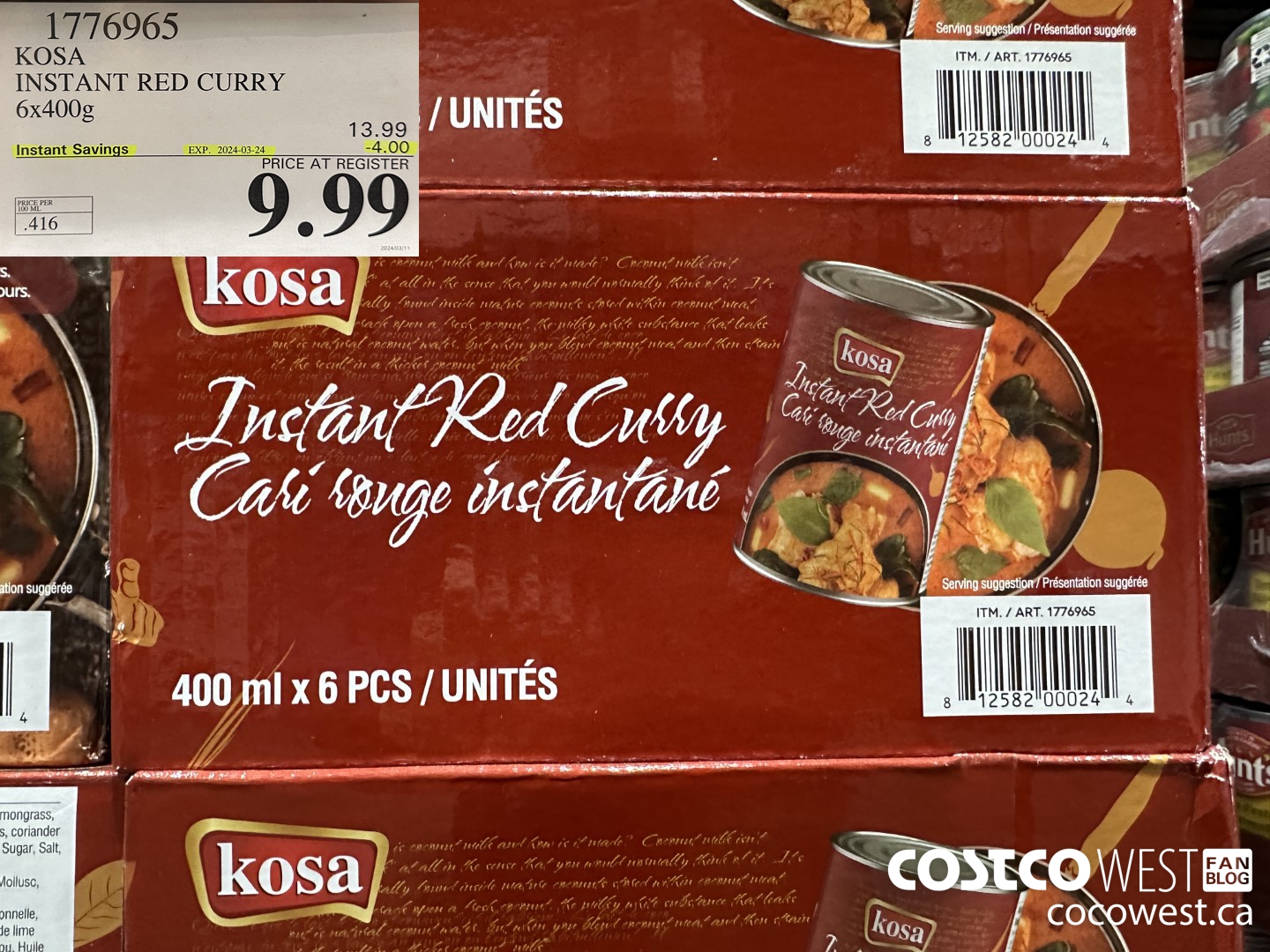 1776965 KOSA INSTANT RED CURRY 6 X 400G ($4.00 INSTANT SAVINGS EXPIRES ON 2024-03-24) $9.99