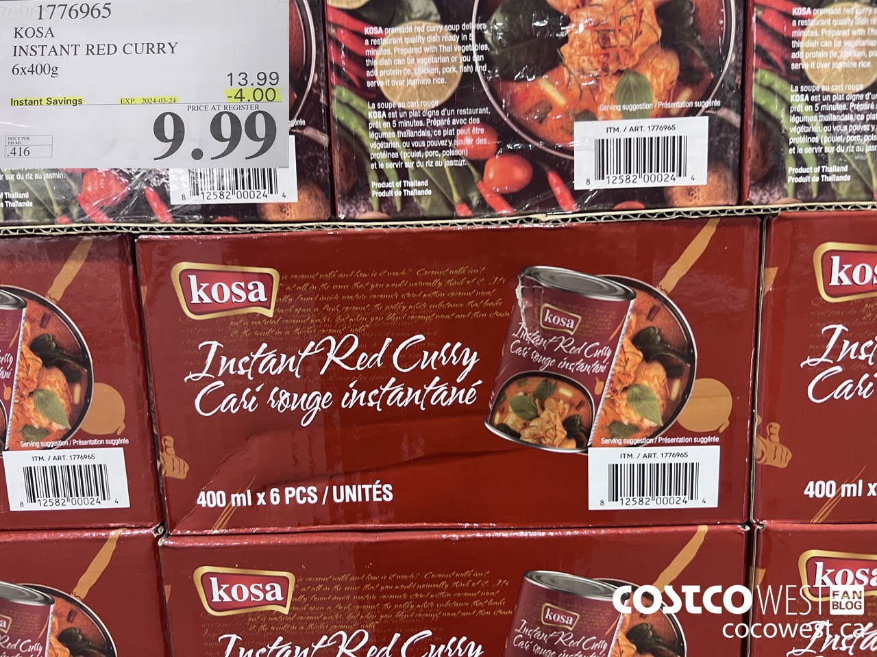 1776965 KOSA INSTANT RED CURRY 6 X 400G ($4.00 INSTANT SAVINGS EXPIRES ON 2024-03-24) $9.99