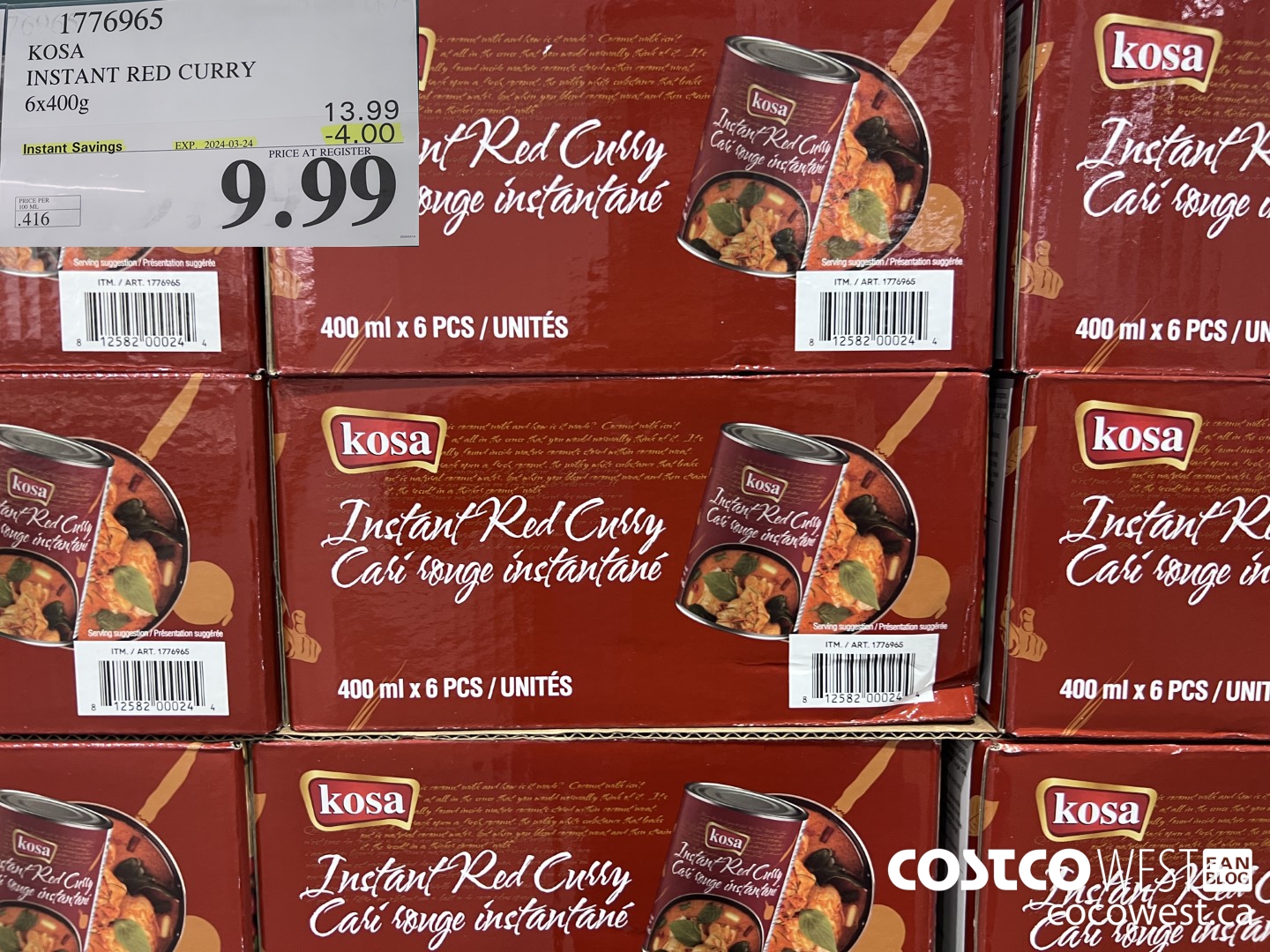 1776965 KOSA INSTANT RED CURRY 6 X 400G ($4.00 INSTANT SAVINGS EXPIRES ON 2024-03-24) $9.99