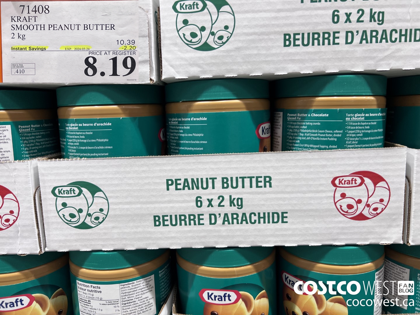 71408 KRAFT SMOOTH PEANUT BUTTER 2 kg ($2.20 INSTANT SAVINGS EXPIRES ON 2024-03-24) $8.19