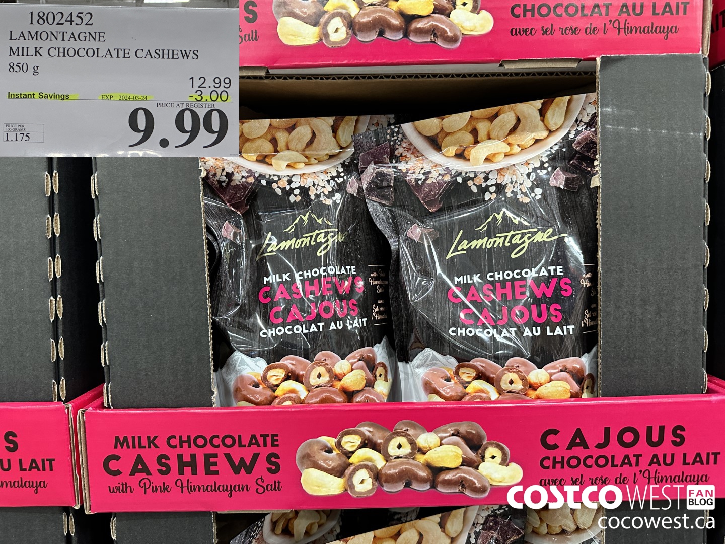 1802452 LAMONTAGNE MILK CHOCOLATE CASHEWS 850G ($3.00 INSTANT SAVINGS EXPIRES ON 2024-03-24) $9.99