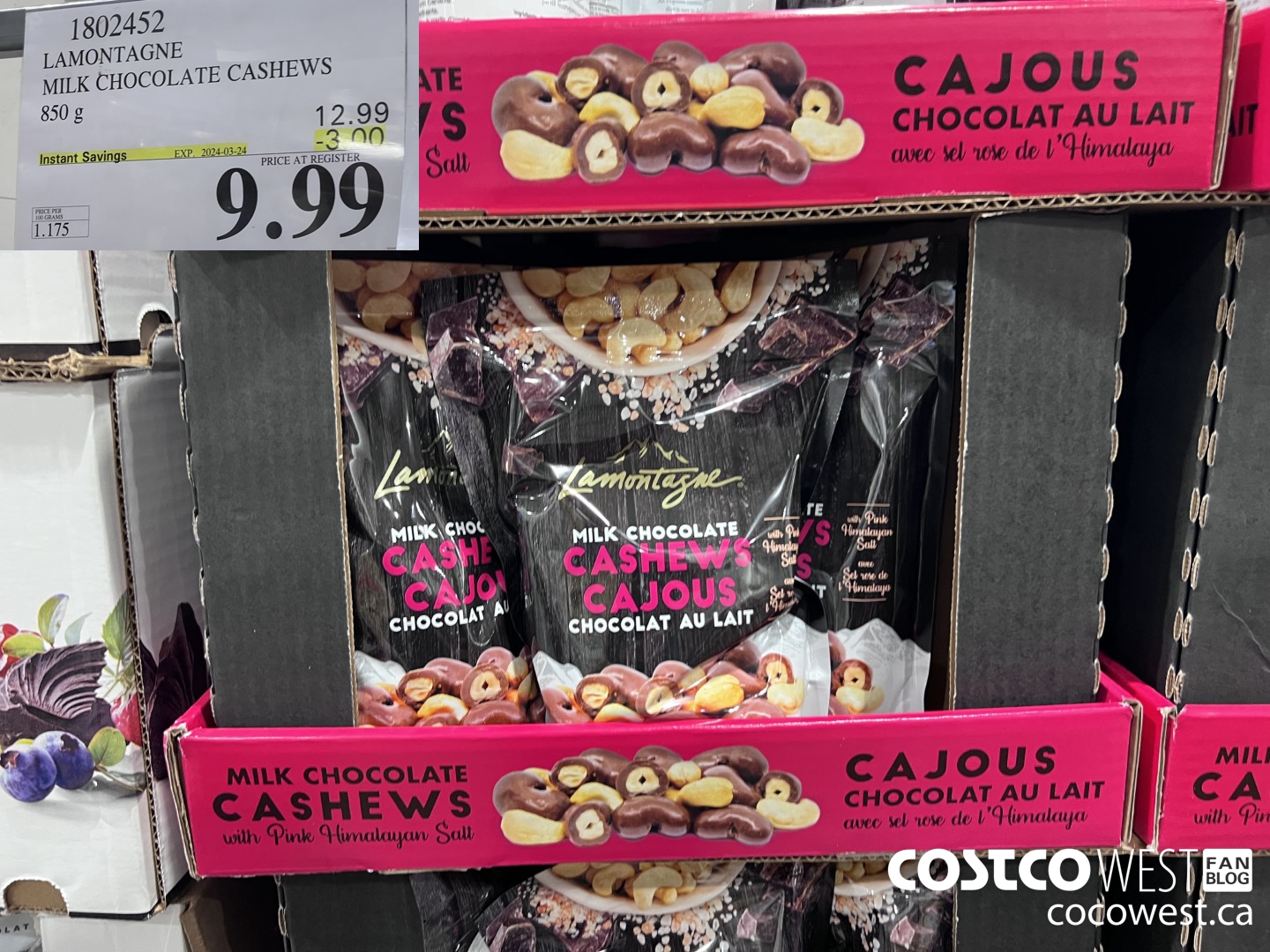 1802452 LAMONTAGNE MILK CHOCOLATE CASHEWS 850G ($3.00 INSTANT SAVINGS EXPIRES ON 2024-03-24) $9.99