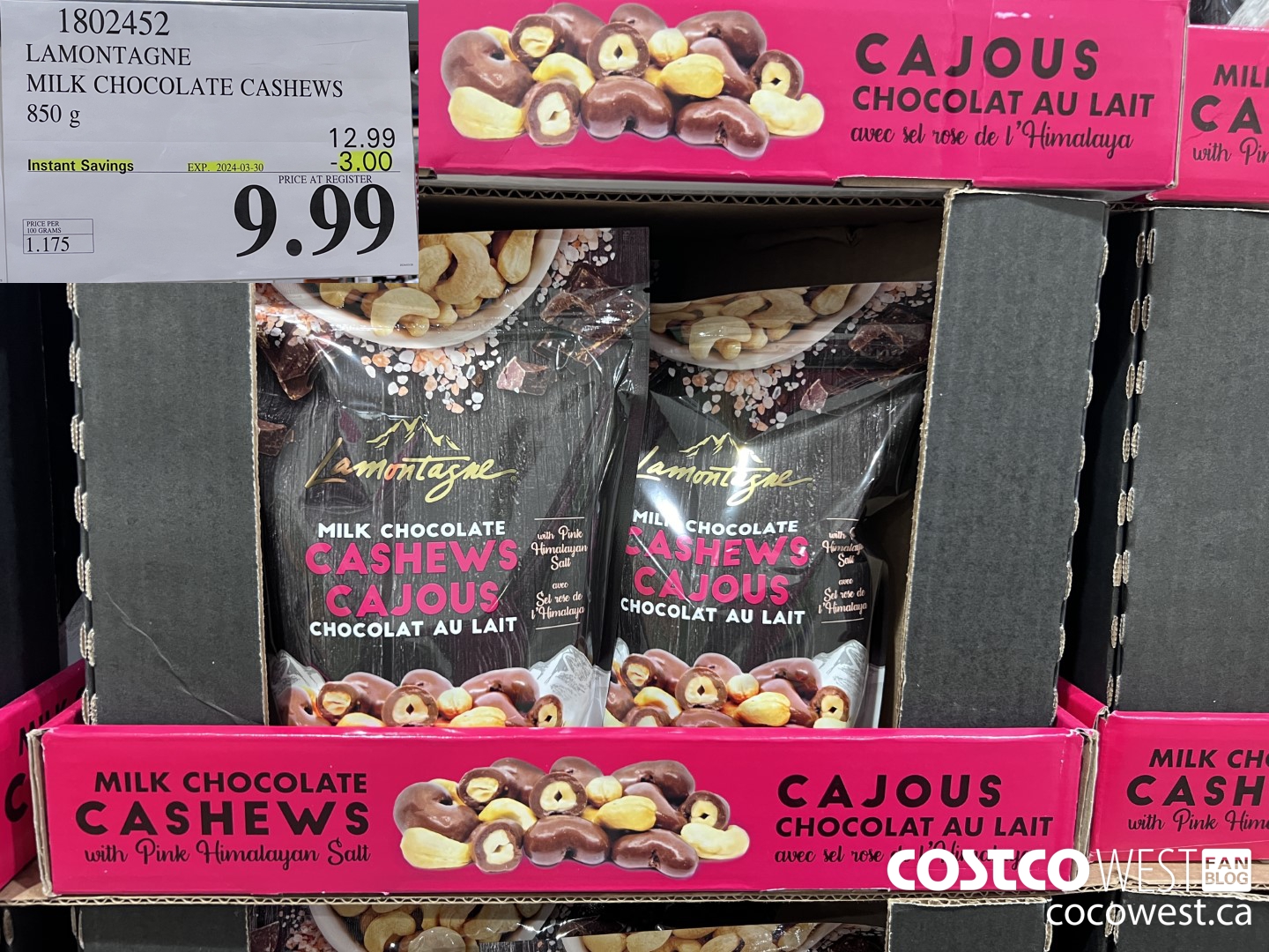 1802452 LAMONTAGNE MILK CHOCOLATE CASHEWS 850G ($3.00 INSTANT SAVINGS EXPIRES ON 2024-03-30) $9.99