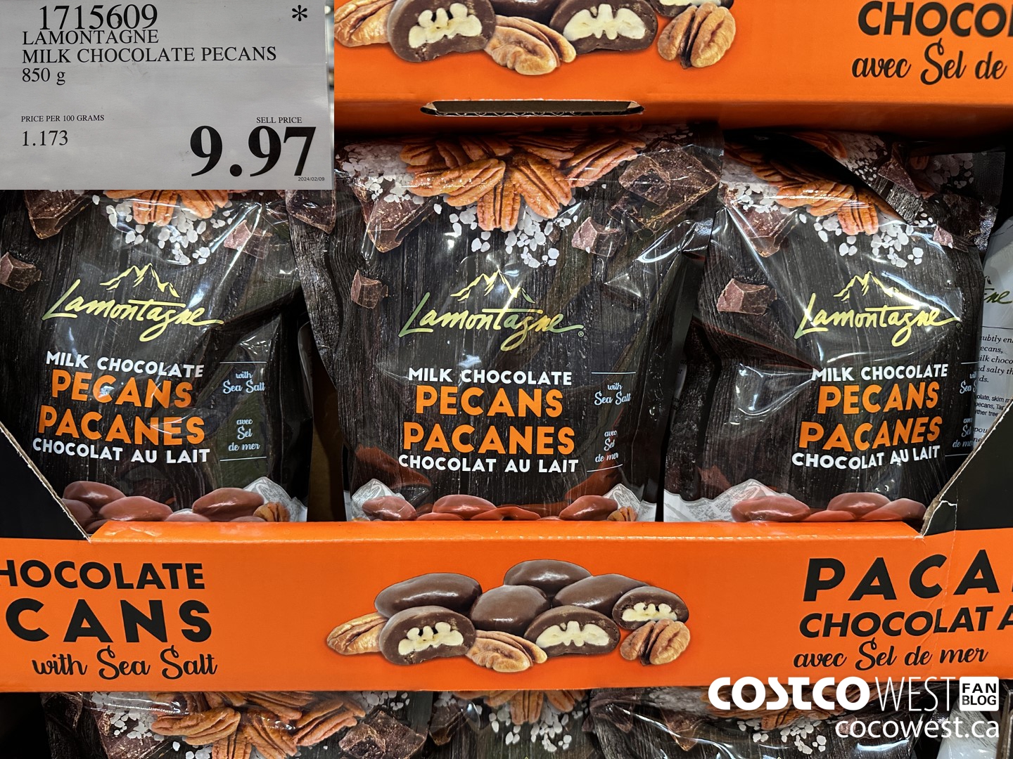 1715609 LAMONTAGNE MILK CHOCOLATE PECANS 850 G $9.97
