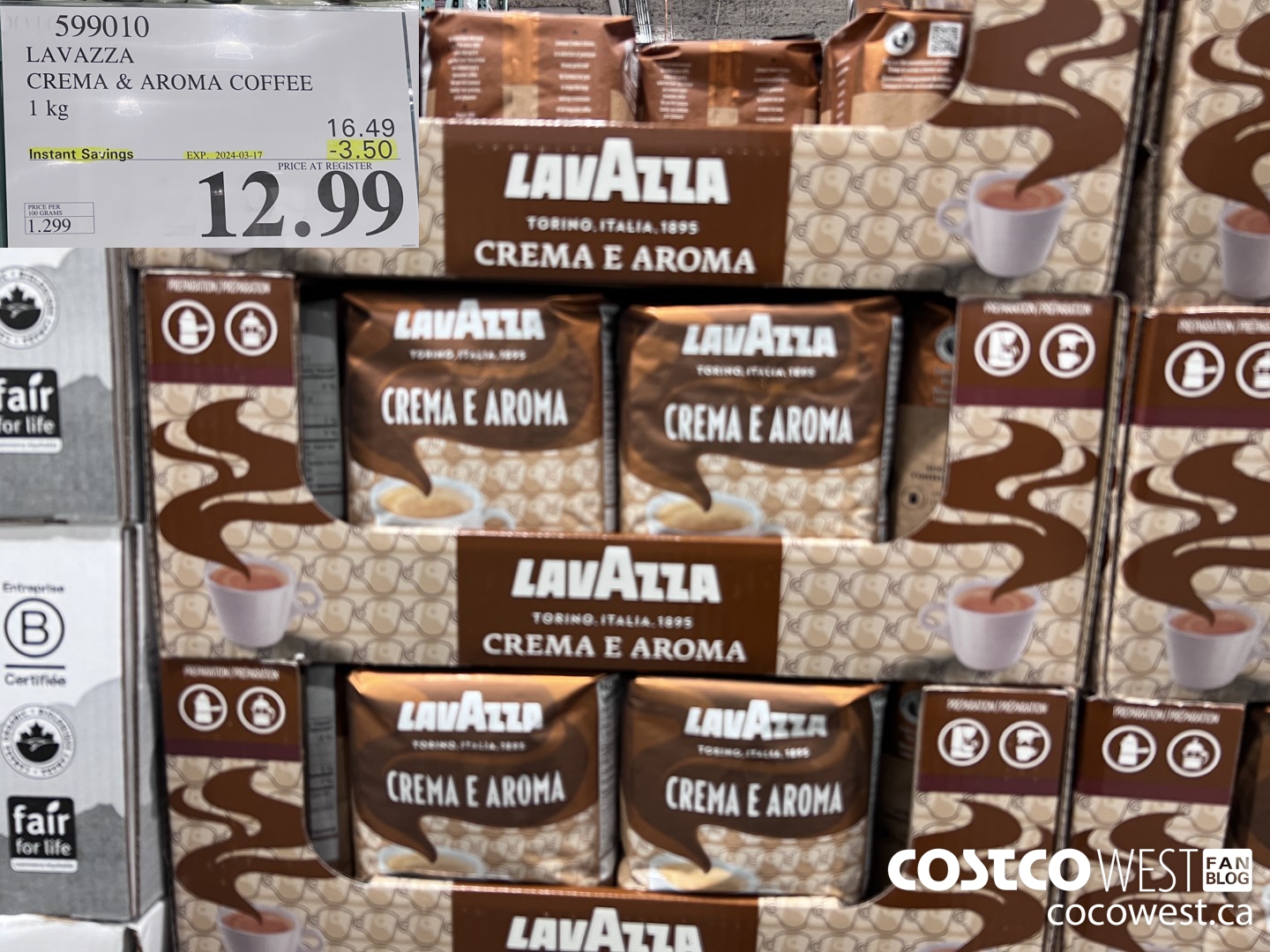 599010 LAVAZZA CREMA & AROMA COFFEE 1KG ($3.50 INSTANT SAVINGS EXPIRES ON 2024-03-17) $12.99