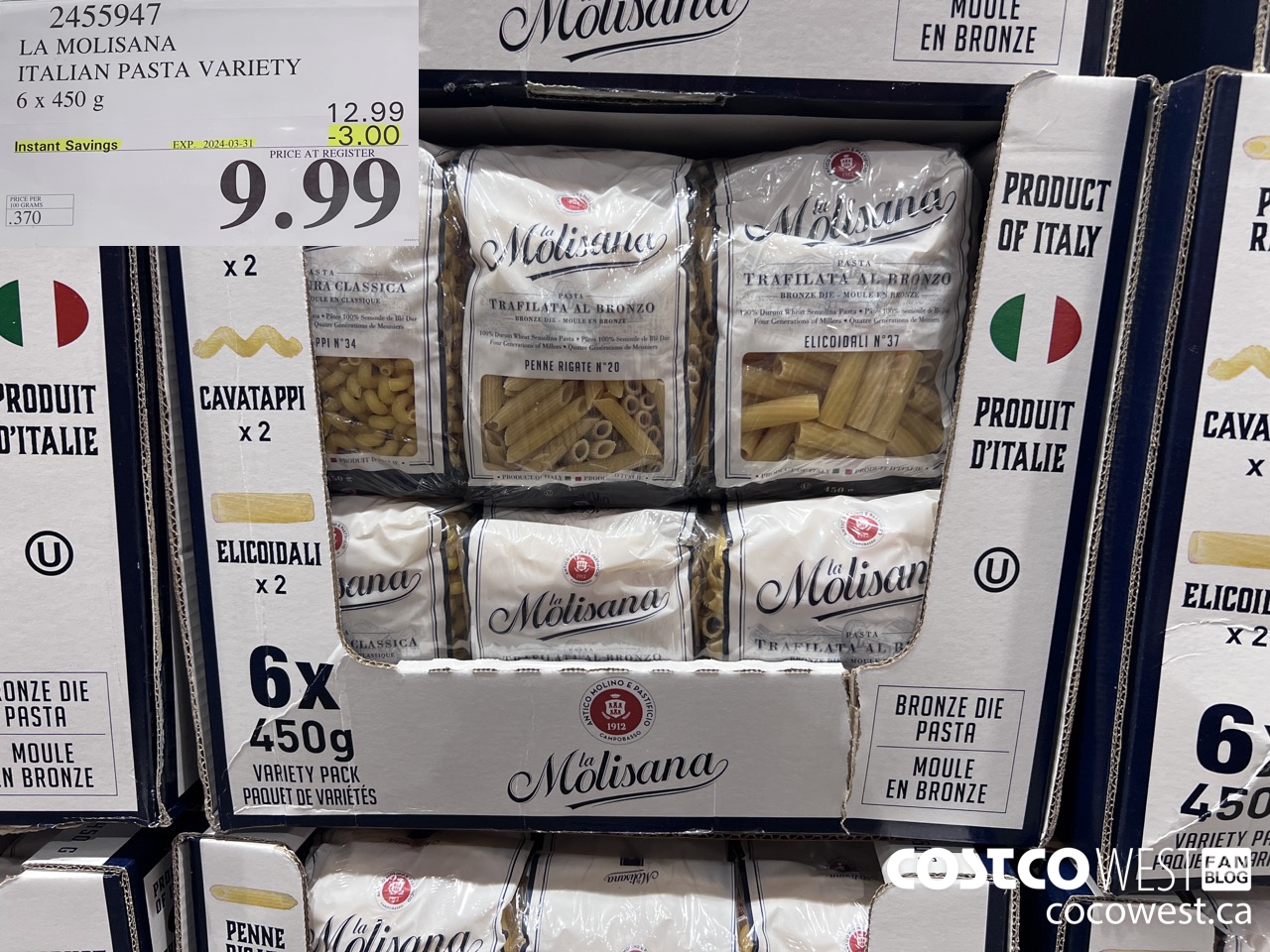 2455947 LA MOLISANA ITALIAN PASTA VARIETY 6 x 450 g ($3.00 INSTANT SAVINGS EXPIRES ON 2024-03-31) $9.99