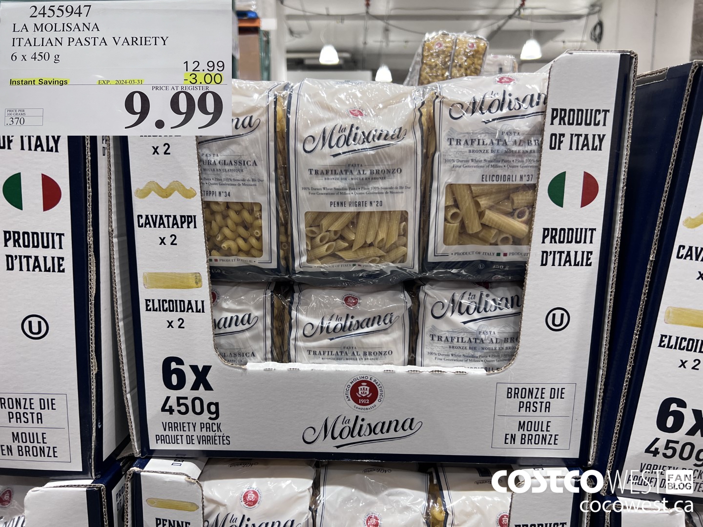 2455947 LA MOLISANA ITALIAN PASTA VARIETY 6 x 450 g ($3.00 INSTANT SAVINGS EXPIRES ON 2024-03-31) $9.99