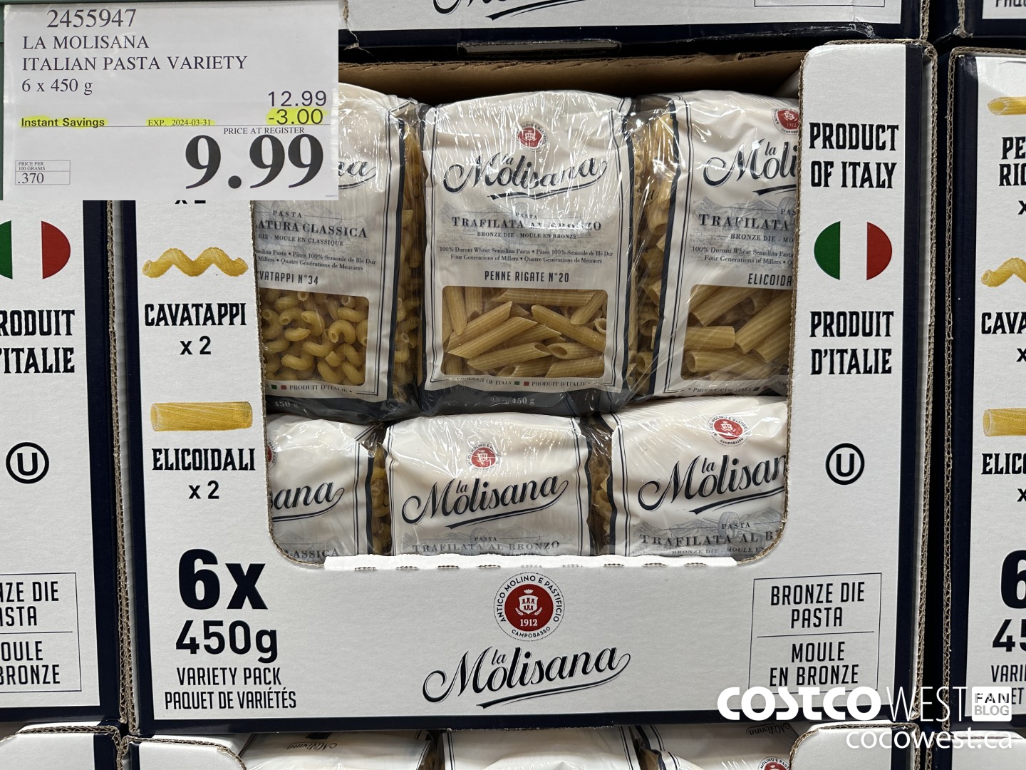 2455947 LA MOLISANA ITALIAN PASTA VARIETY 6 x 450 g ($3.00 INSTANT SAVINGS EXPIRES ON 2024-03-31) $9.99