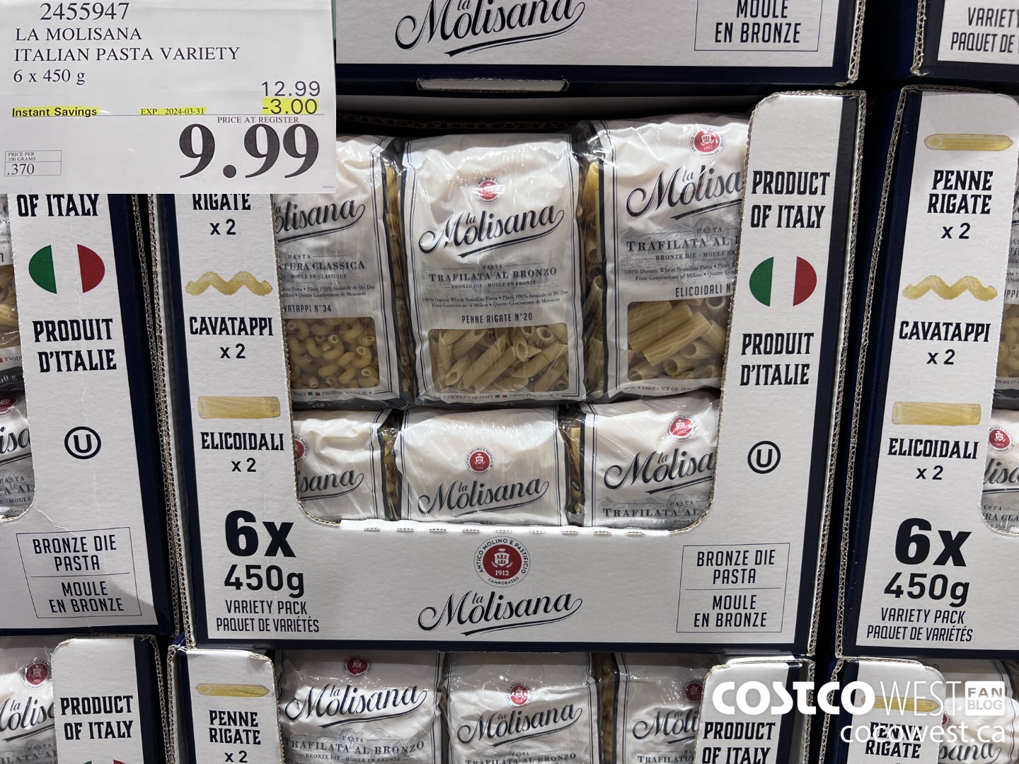 2455947 LA MOLISANA ITALIAN PASTA VARIETY 6 x 450 g ($3.00 INSTANT SAVINGS EXPIRES ON 2024-03-31) $9.99