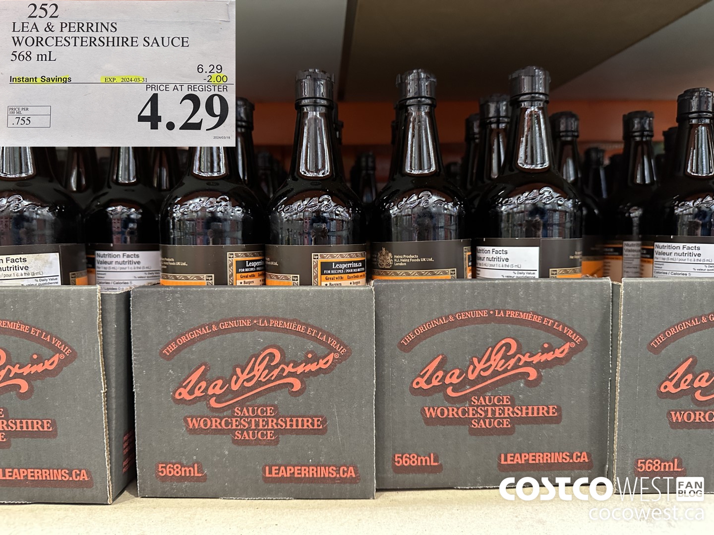252 LEA & PERRINS WORCESTERSHIRE SAUCE 568 ML ($2.00 INSTANT SAVINGS EXPIRES ON 2024-03-31) $4.29