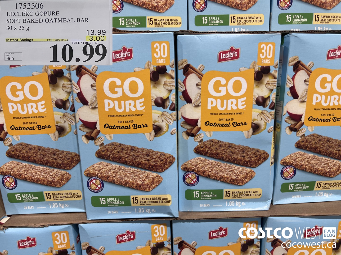 1752306 LECLERC GOPURE _ SOFT BAKED OATMEAL BAR 80 x 35 g 2024-03-03-24 ($3.00 INSTANT SAVINGS EXPIRES ON 2024-03-24) $10.99