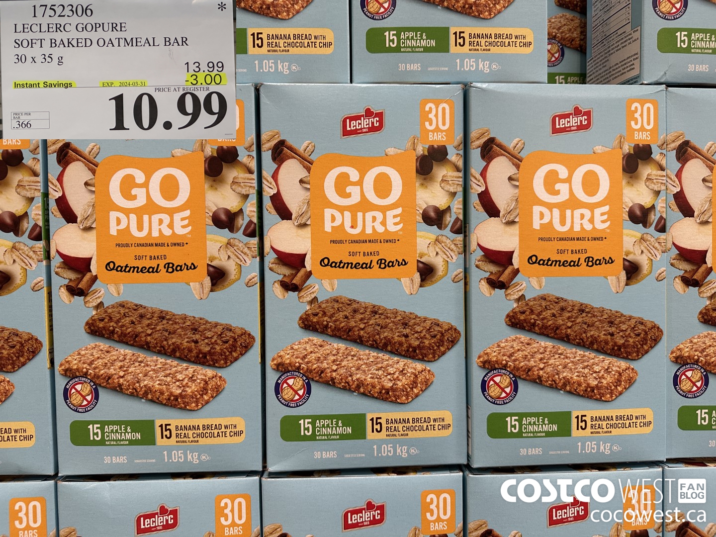 1752306 LECLERC GOPURE _ SOFT BAKED OATMEAL BAR 80 x 35 g ($3.00 INSTANT SAVINGS EXPIRES ON 2024-03-31) $10.99