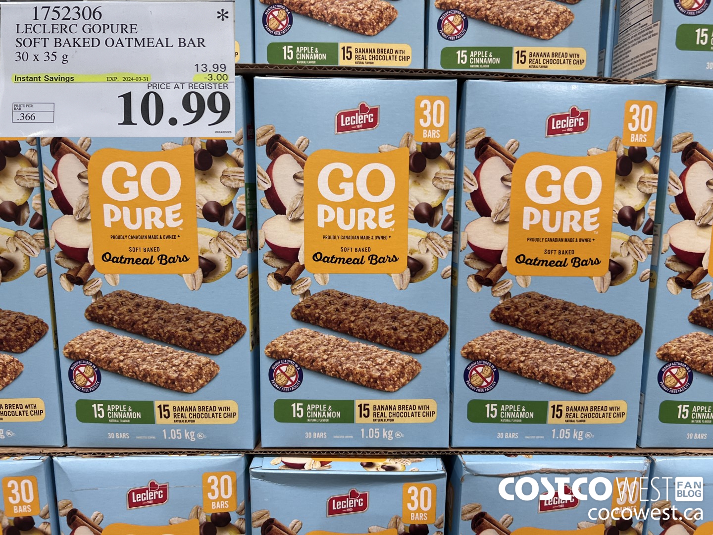 1752306 LECLERC GOPURE _ SOFT BAKED OATMEAL BAR 80 x 35 g ($3.00 INSTANT SAVINGS EXPIRES ON 2024-03-31) $10.99