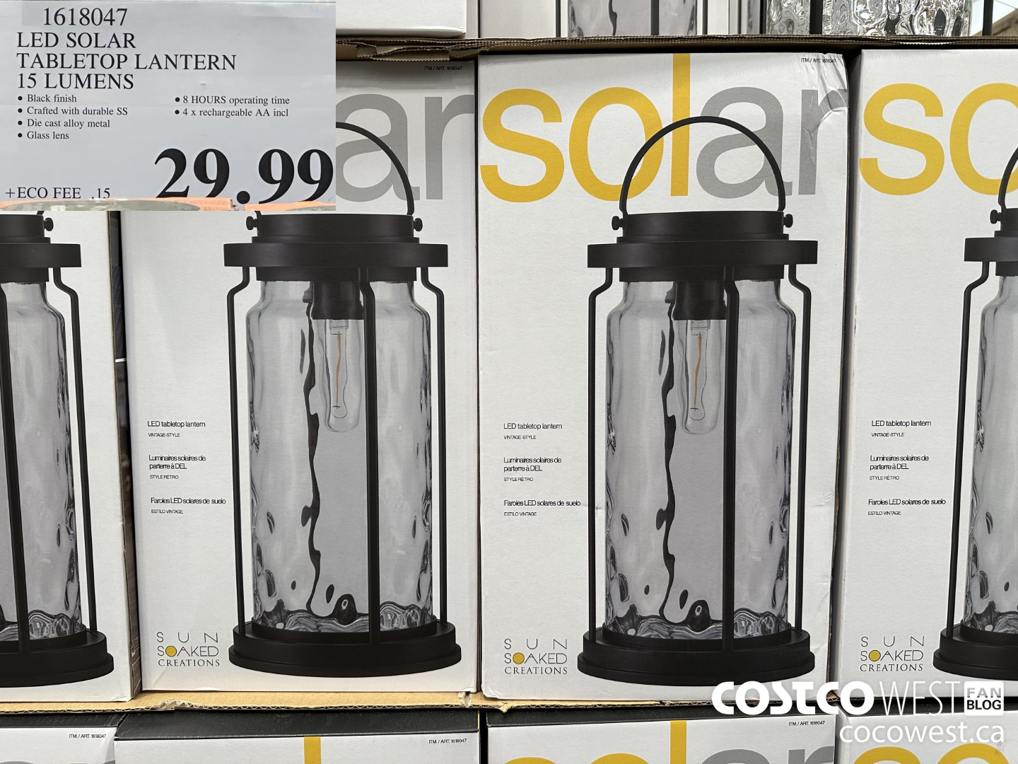 1618047 LED SOLAR TABLETOP LANTERN 15 LUMENS $29.99