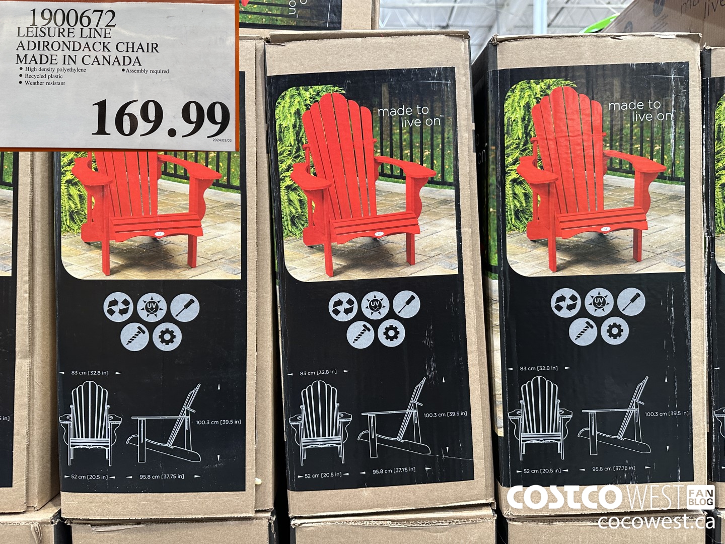 1900672 LEISURE LINE ADIRONDACK CHAIR MADE IN CANADA $169.99