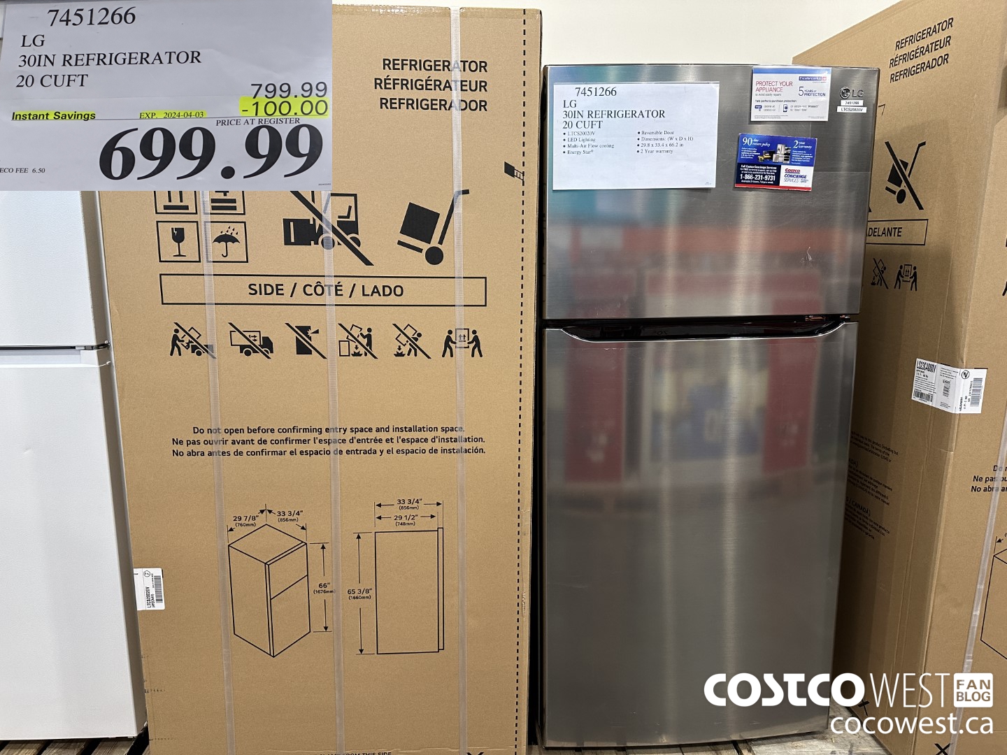 7451266 LG 30 IN. REFRIGERATOR 20 cu.ft ($100.00 INSTANT SAVINGS EXPIRES ON 2024-04-03) $699.99