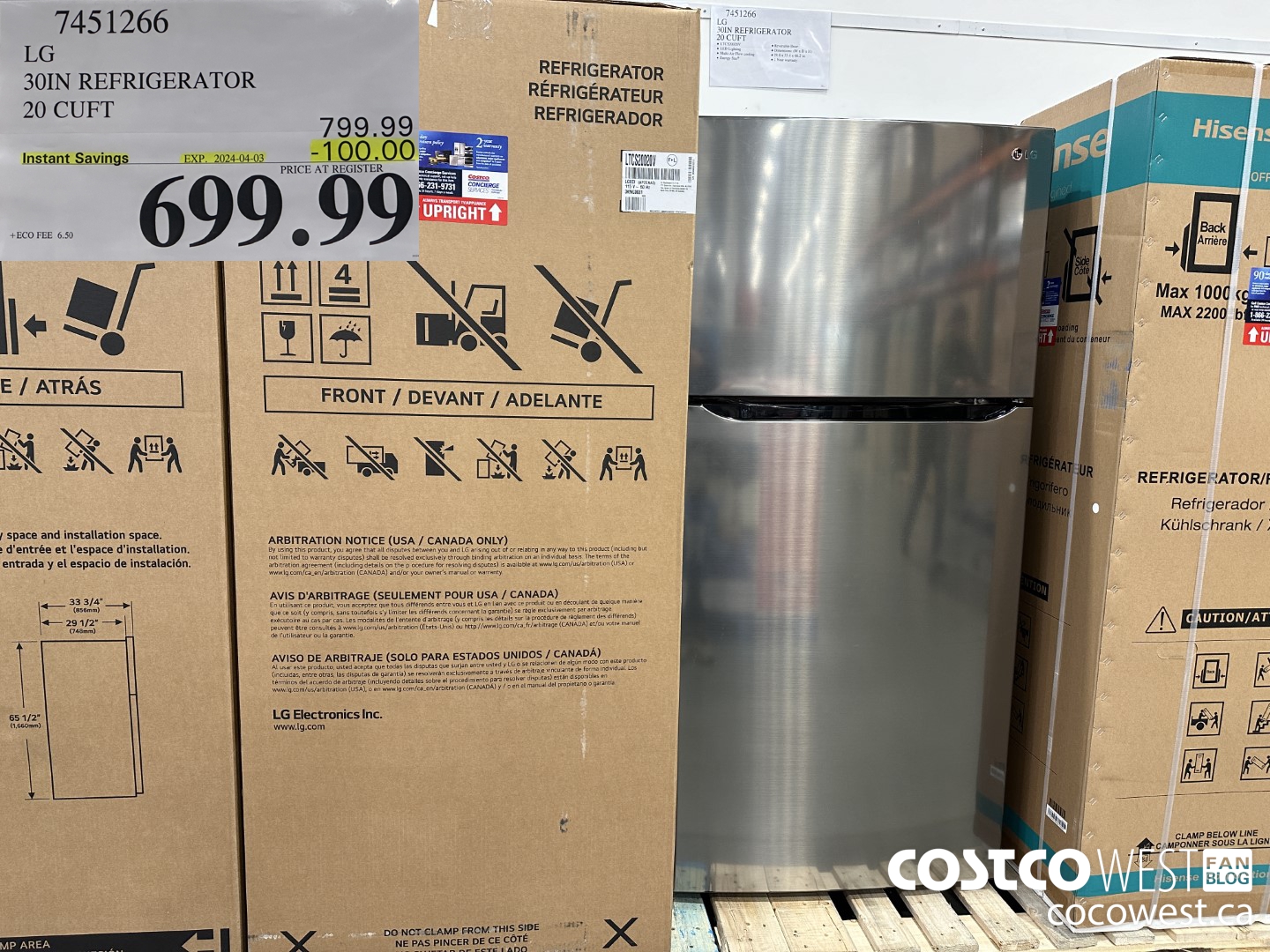 7451266 LG 30 IN. REFRIGERATOR 20 cu.ft ($100.00 INSTANT SAVINGS EXPIRES ON 2024-04-03) $699.99