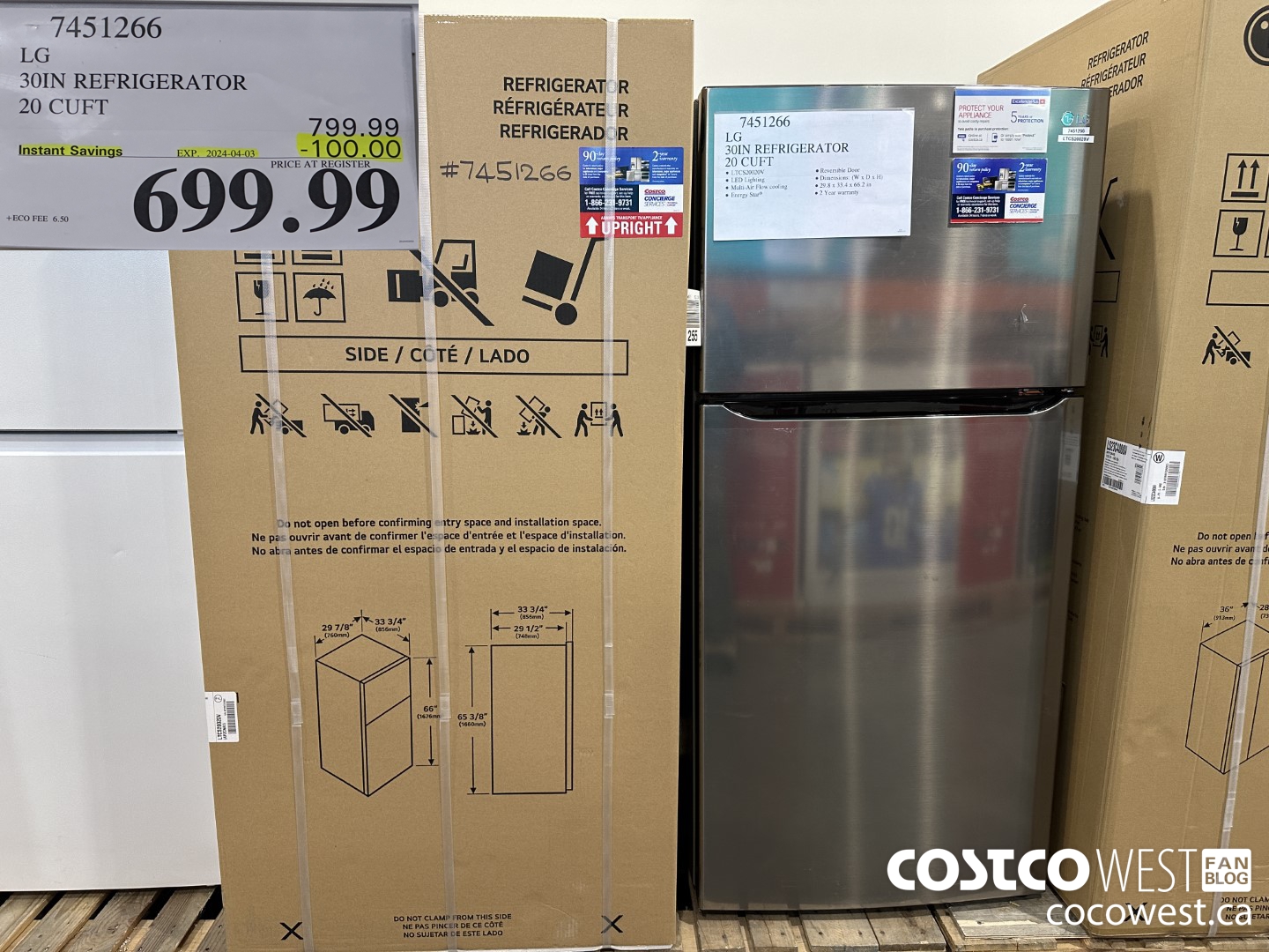 7451266 LG 30 IN. REFRIGERATOR 20 cu.ft ($100.00 INSTANT SAVINGS EXPIRES ON 2024-04-03) $699.99