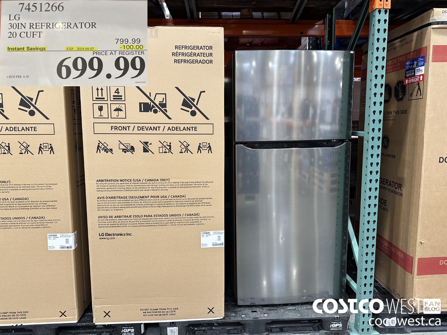 7451266 LG 30 IN. REFRIGERATOR 20 cu.ft ($100.00 INSTANT SAVINGS EXPIRES ON 2024-04-03) $699.99