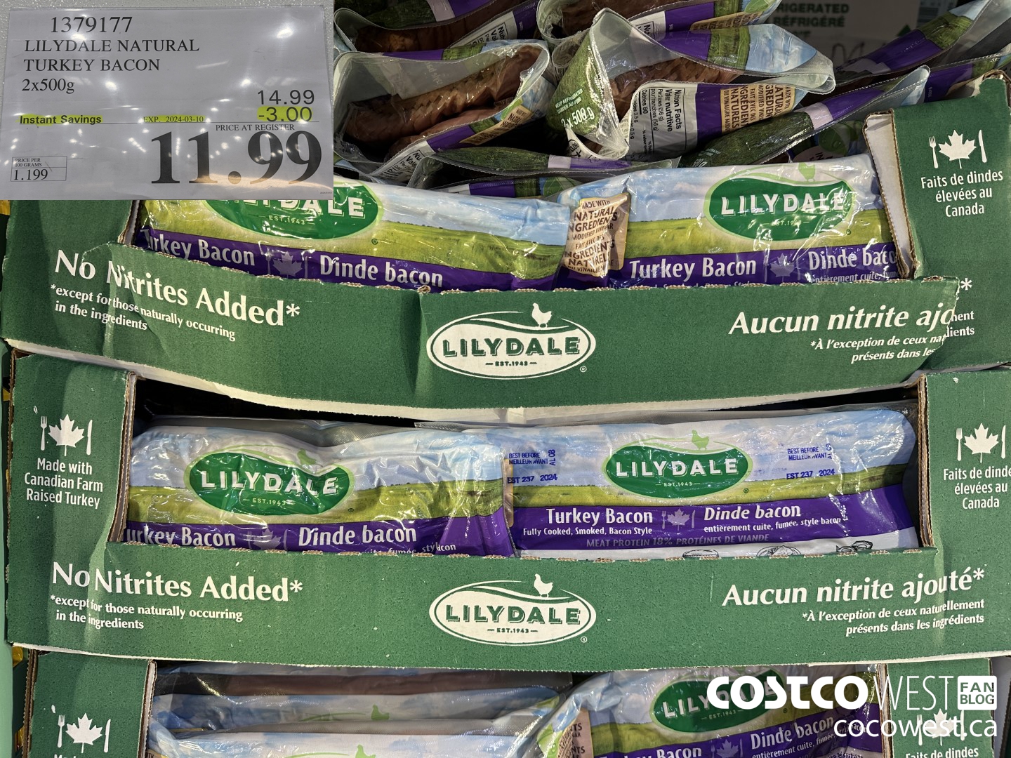 1379177 LILYDALE NATURAL TURKEY BACON 2 x 500 g ($3.00 INSTANT SAVINGS EXPIRES ON 2024-03-10) $11.99