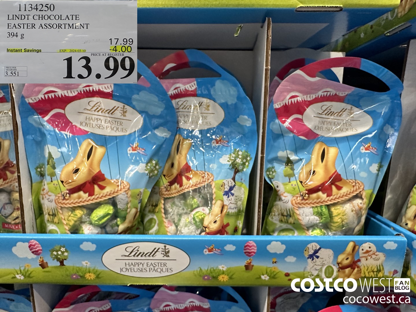 1134250 LINDT CHOCOLATE EASTER ASSORTMENT 394g ($4.00 INSTANT SAVINGS EXPIRES ON 2024-03-10) $13.99