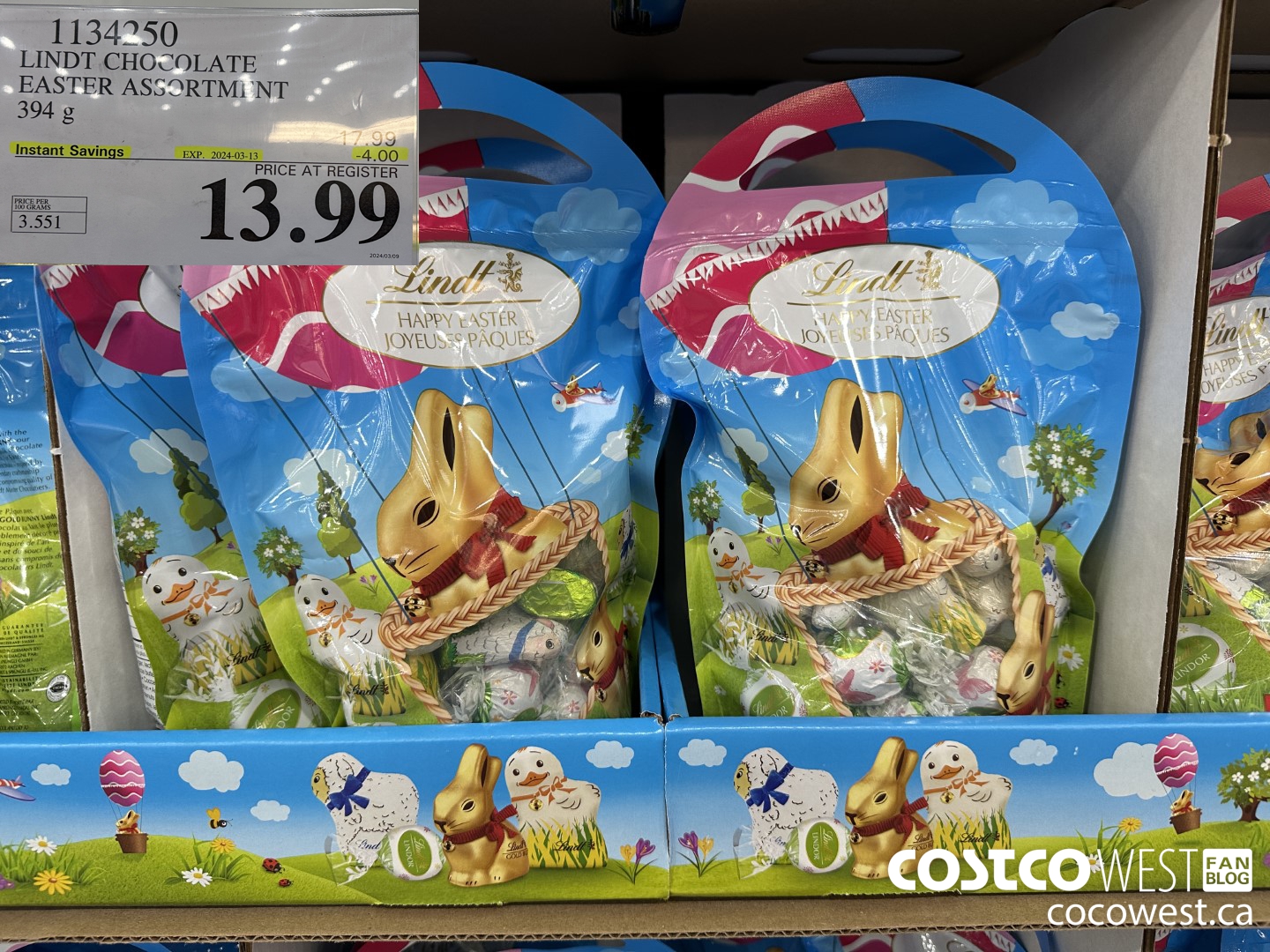 1134250 LINDT CHOCOLATE EASTER ASSORTMENT 394g ($4.00 INSTANT SAVINGS EXPIRES ON 2024-03-13) $13.99