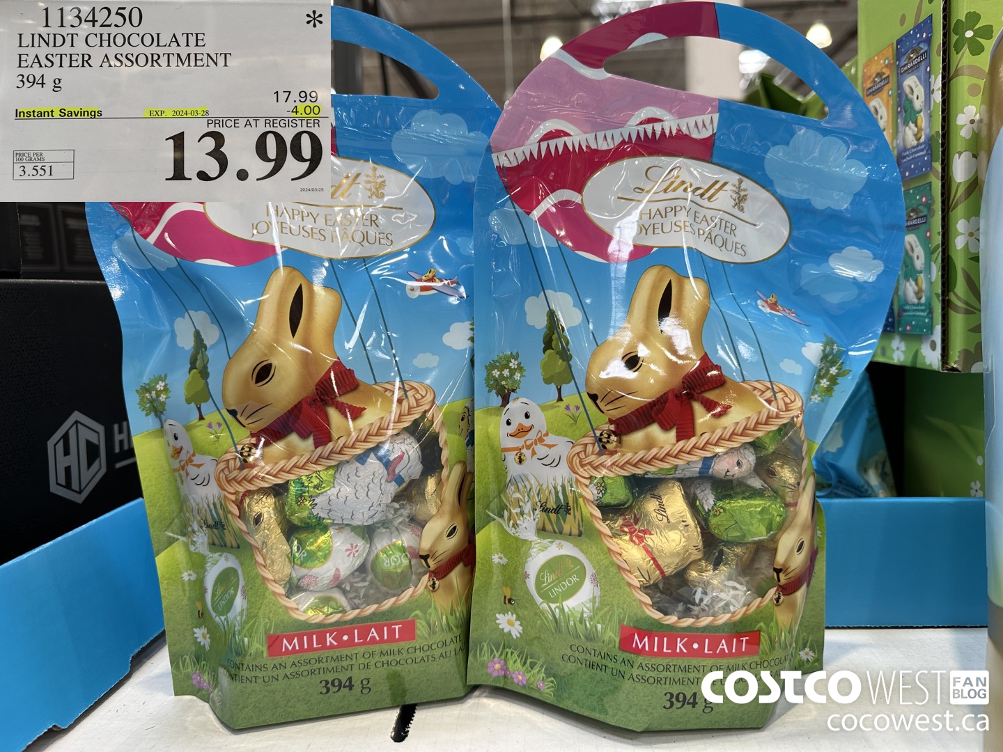 1134250 LINDT CHOCOLATE EASTER ASSORTMENT 394g ($4.00 INSTANT SAVINGS EXPIRES ON 2024-03-28) $13.99