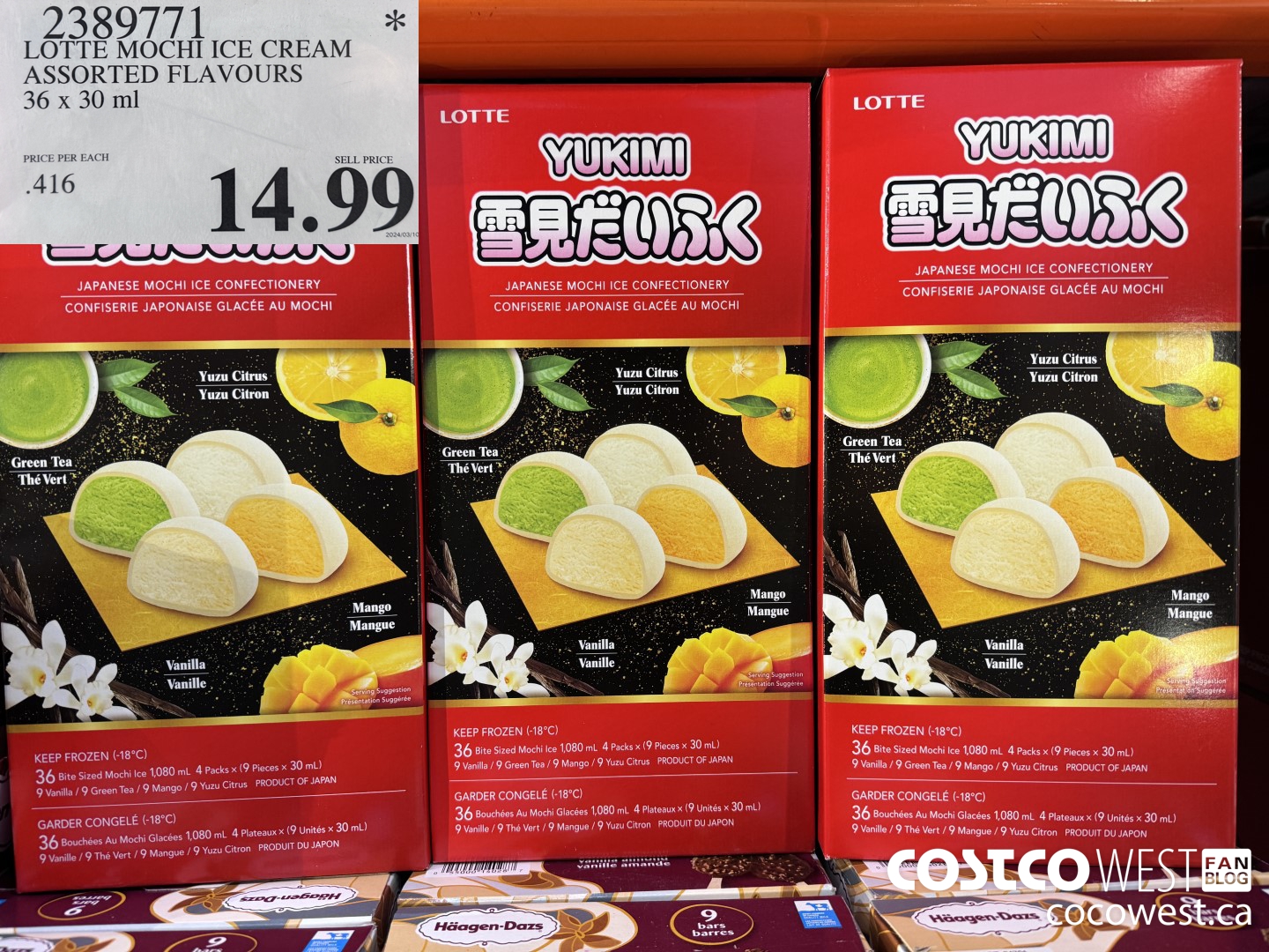 2389771 LOTTE MOCHI ICE CREAM ASSORTED FLAVOURS 36 X 30 ML $14.99