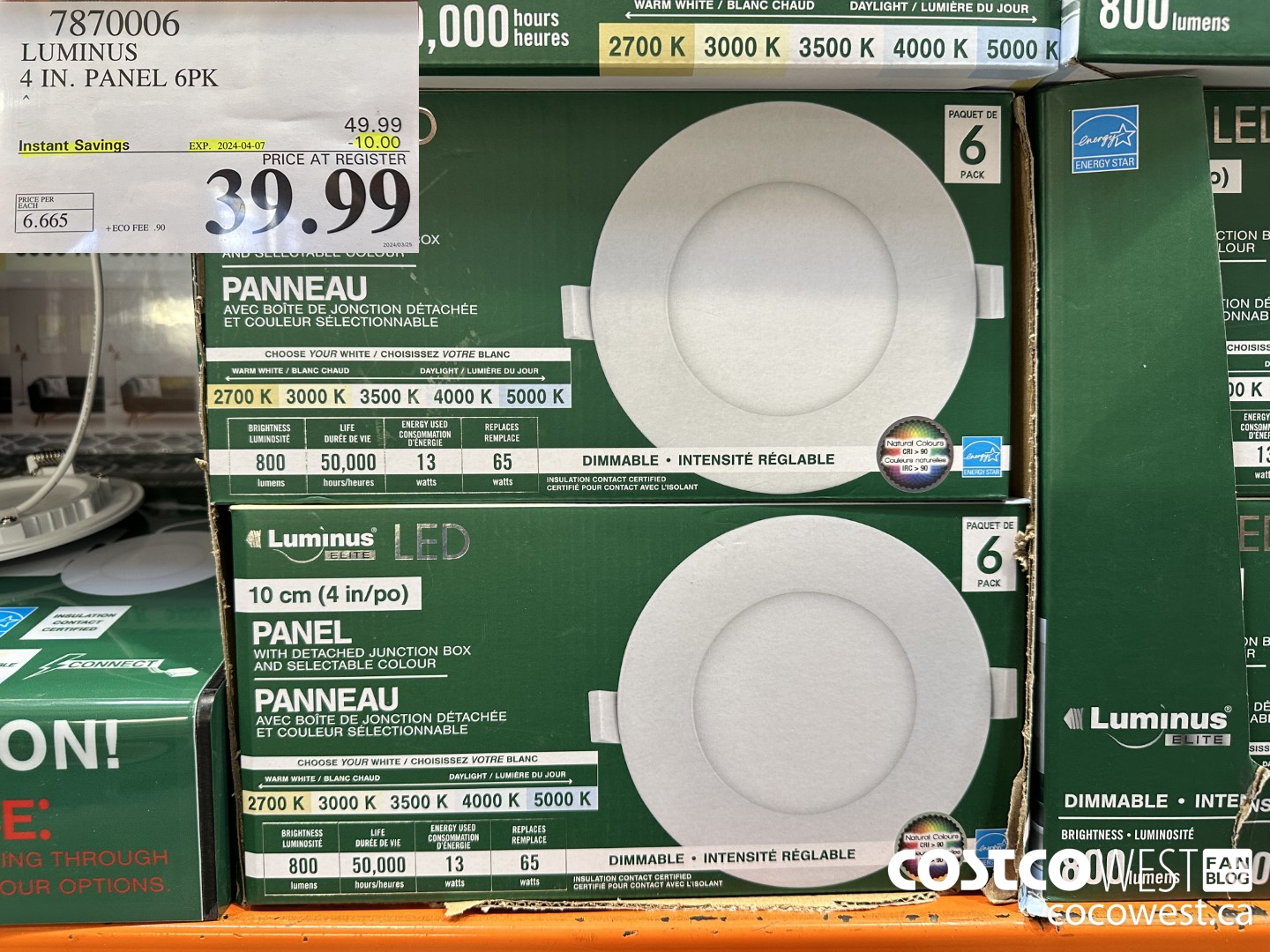 7870006 LUMINUS 4 IN. PANEL 6PK ($10.00 INSTANT SAVINGS EXPIRES ON 2024-04-07) $39.99