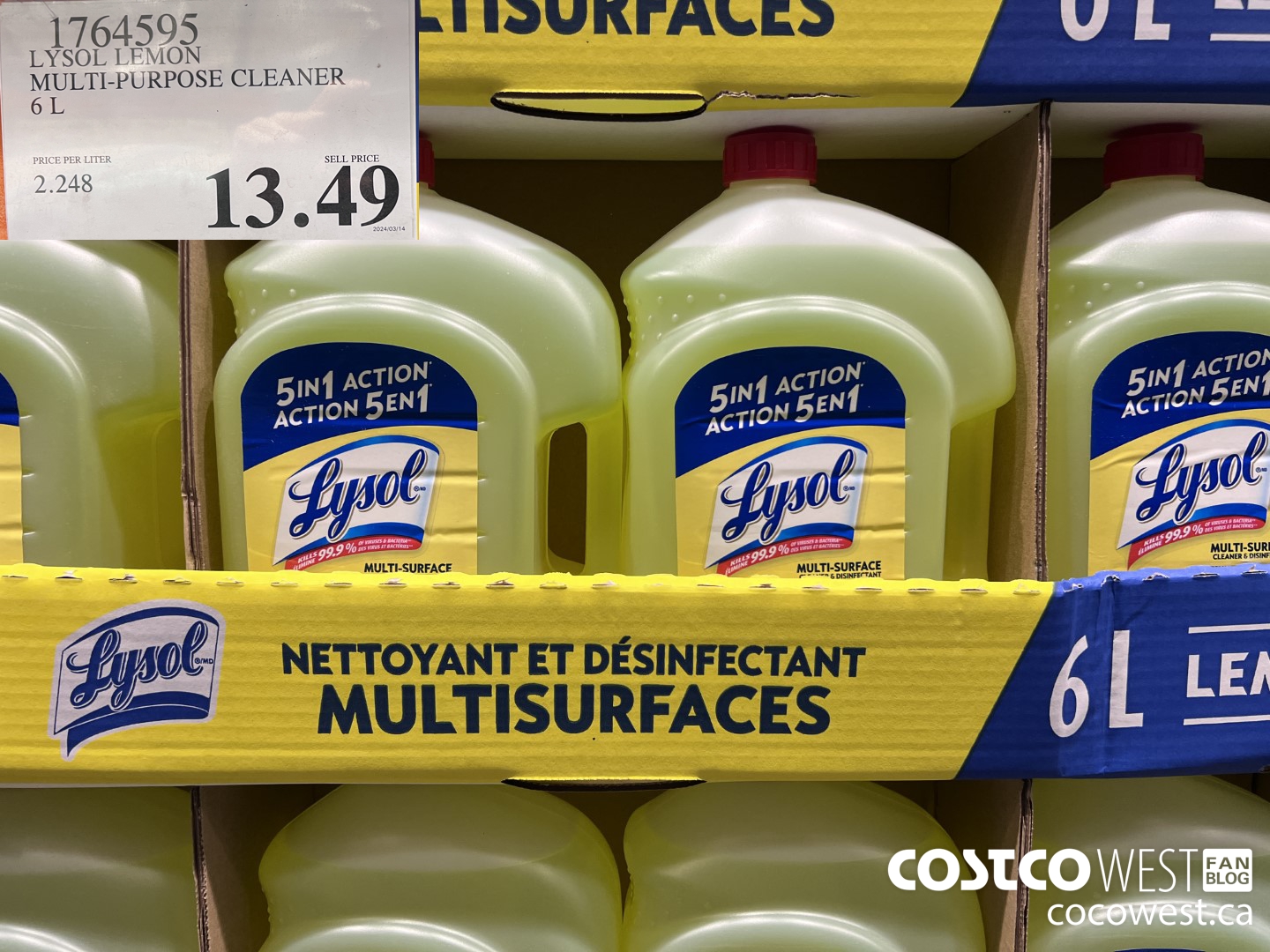 1764595 LYSOL LEMON MULTI-PURPOSE CLEANER 6L $13.49