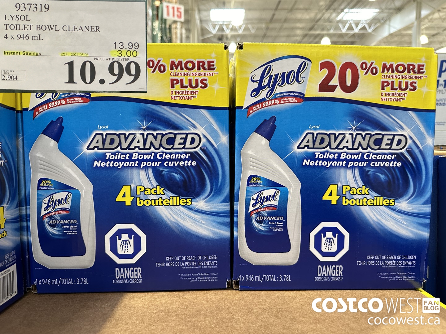937319 LYSOL TOILET BOWL CLEANER 4 x 946 ML ($3.00 INSTANT SAVINGS EXPIRES ON 2024-03-03) $10.99