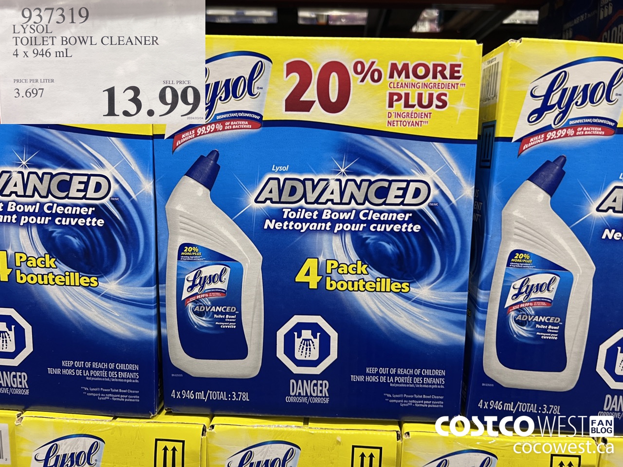 937319 LYSOL TOILET BOWL CLEANER 4 x 946 ML $13.99