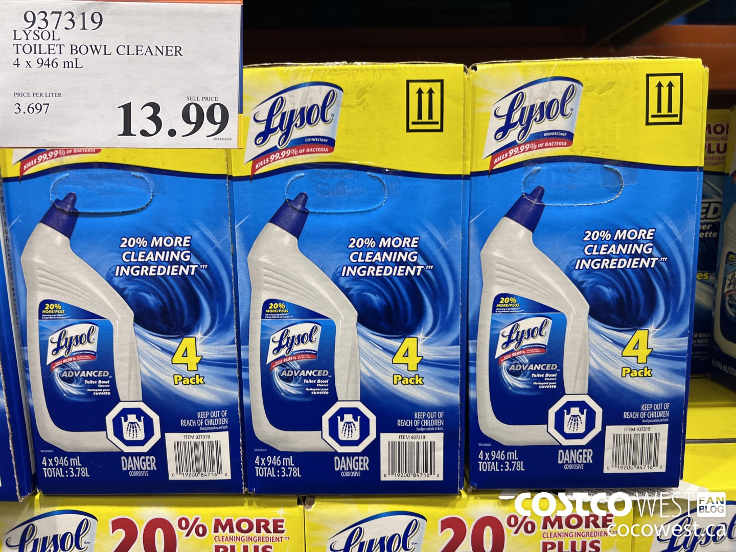 937319 LYSOL TOILET BOWL CLEANER 4 x 946 ML $13.99