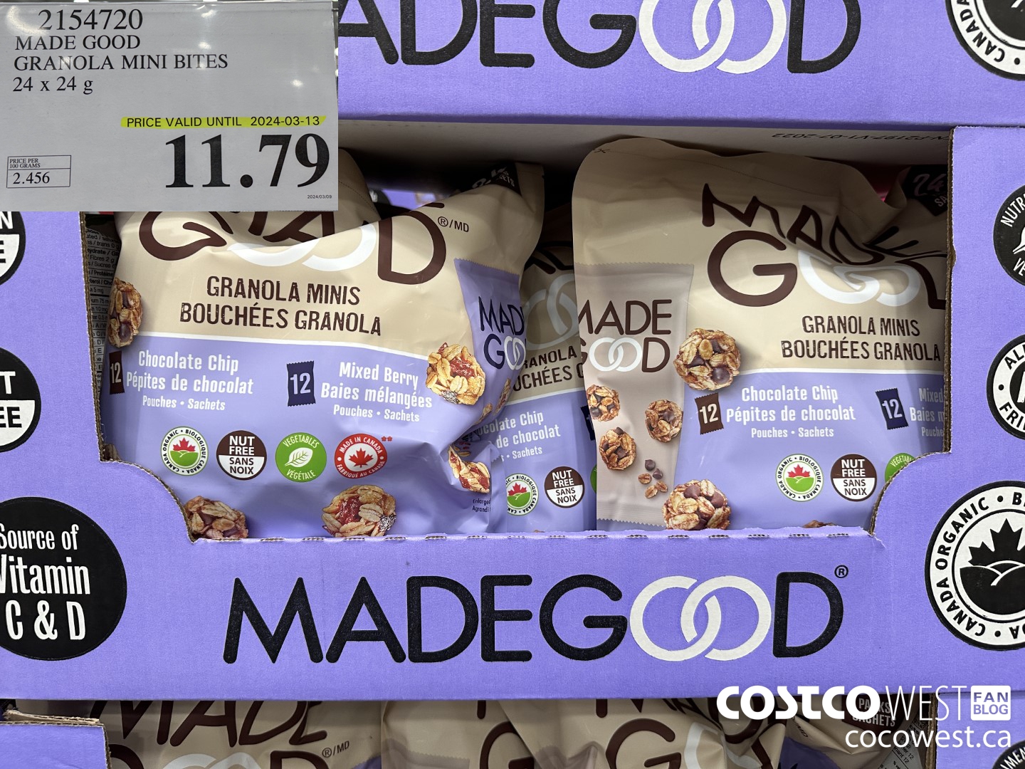 2154720 MADE GOOD GRANOLA MINI BITES 24 X 24G (EXPIRES ON 2024-03-13) $11.79