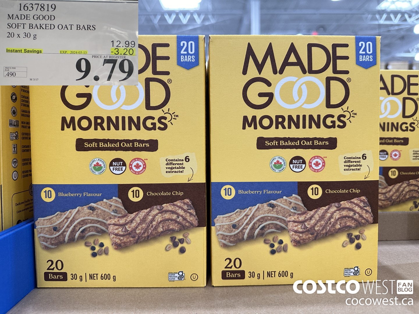 1637819 MADE GOOD SOFT BAKED OAT BARS 20 X 30 G ($3.20 INSTANT SAVINGS EXPIRES ON 2024-03-13) $9.79