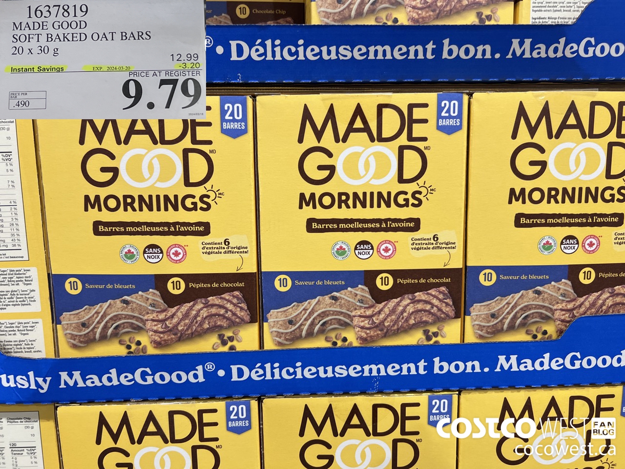 1637819 MADE GOOD SOFT BAKED OAT BARS 20 X 30 G ($3.20 INSTANT SAVINGS EXPIRES ON 2024-03-20) $9.79