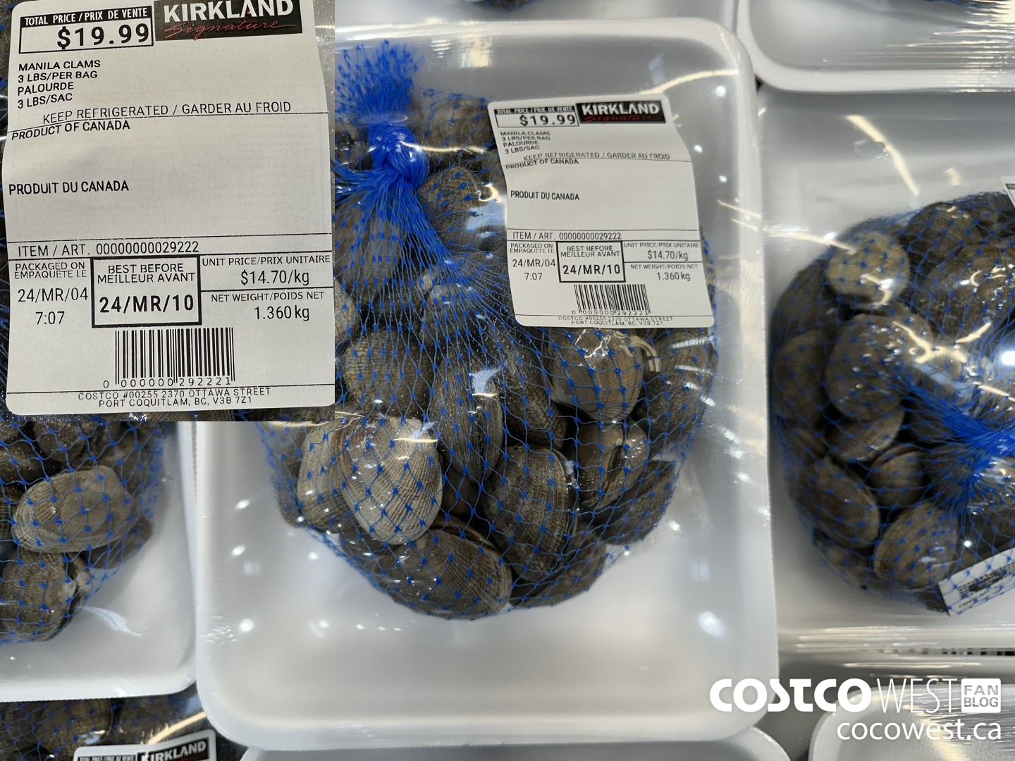 29222 MANILA CLAMS 3 POUNDS/PER BAG $14.70